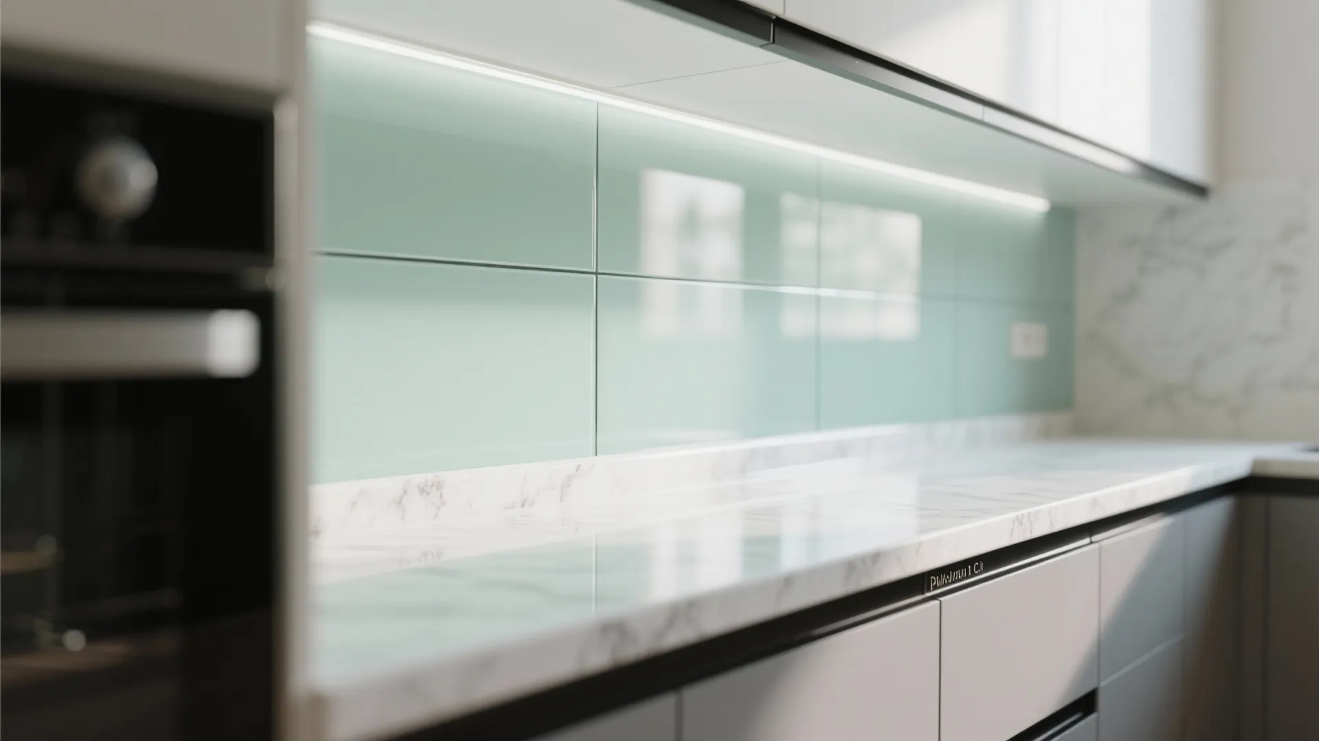 Glass backsplash for airy depth