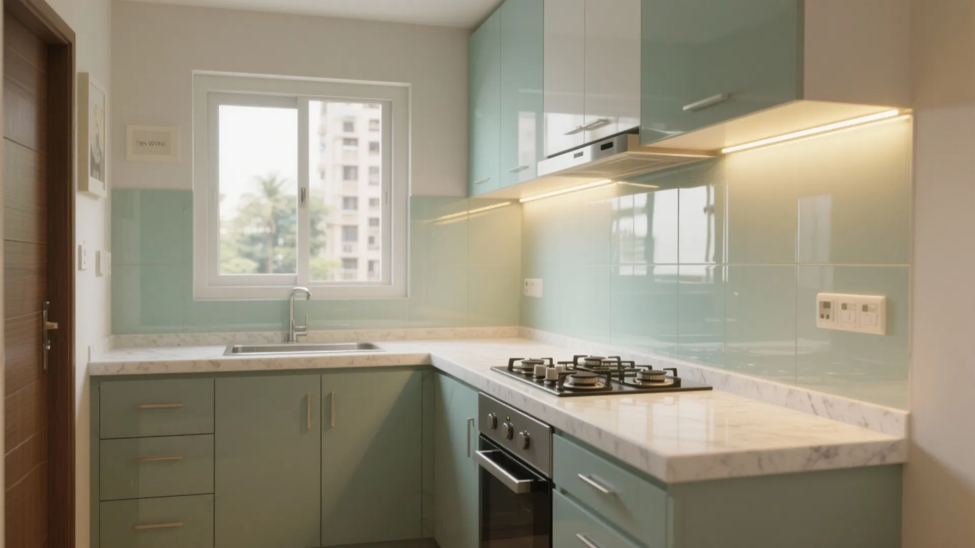 Light, Reflective Finishes And A Glass Backsplash