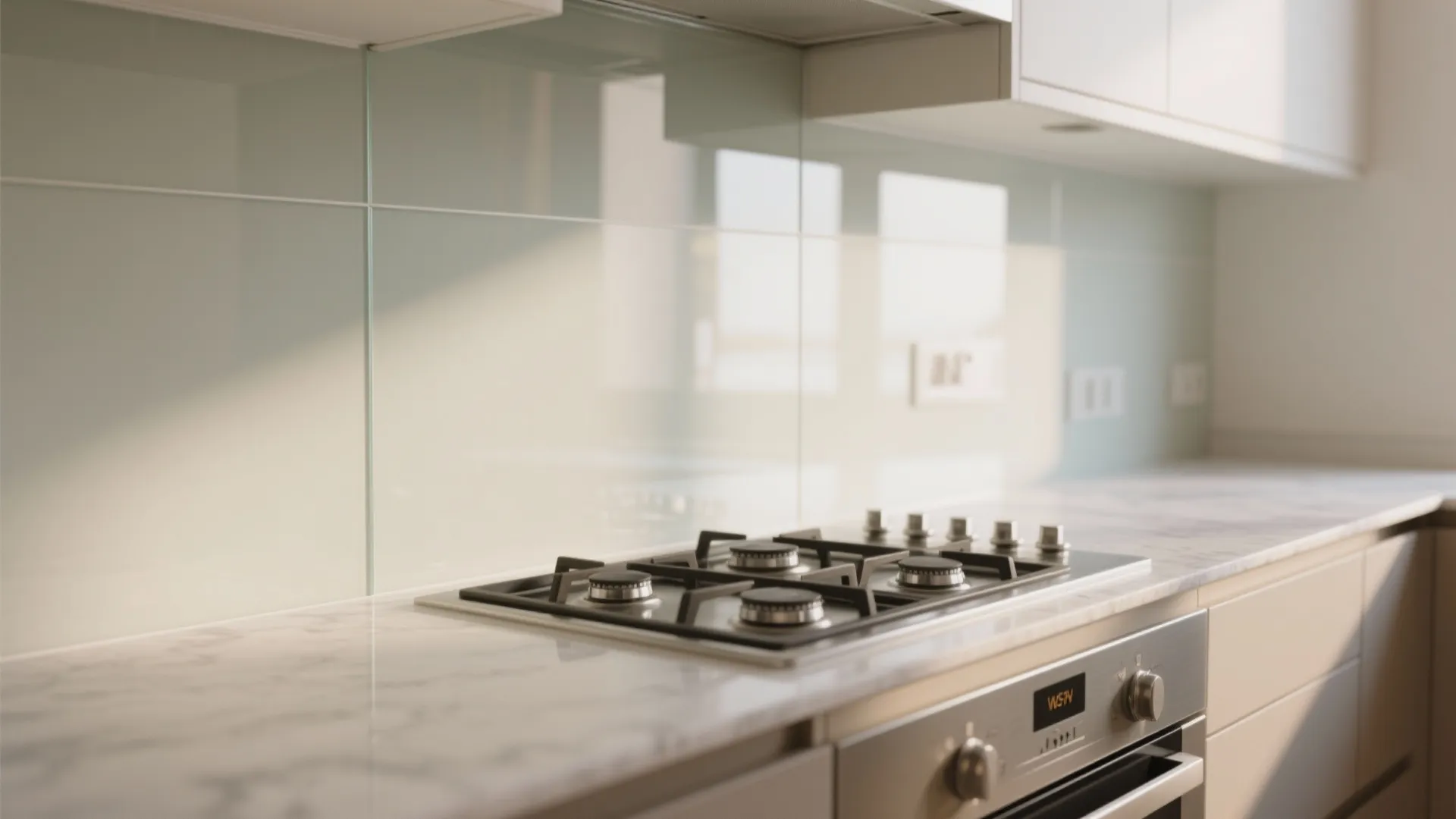 Glass backsplash and reflective finishes for light