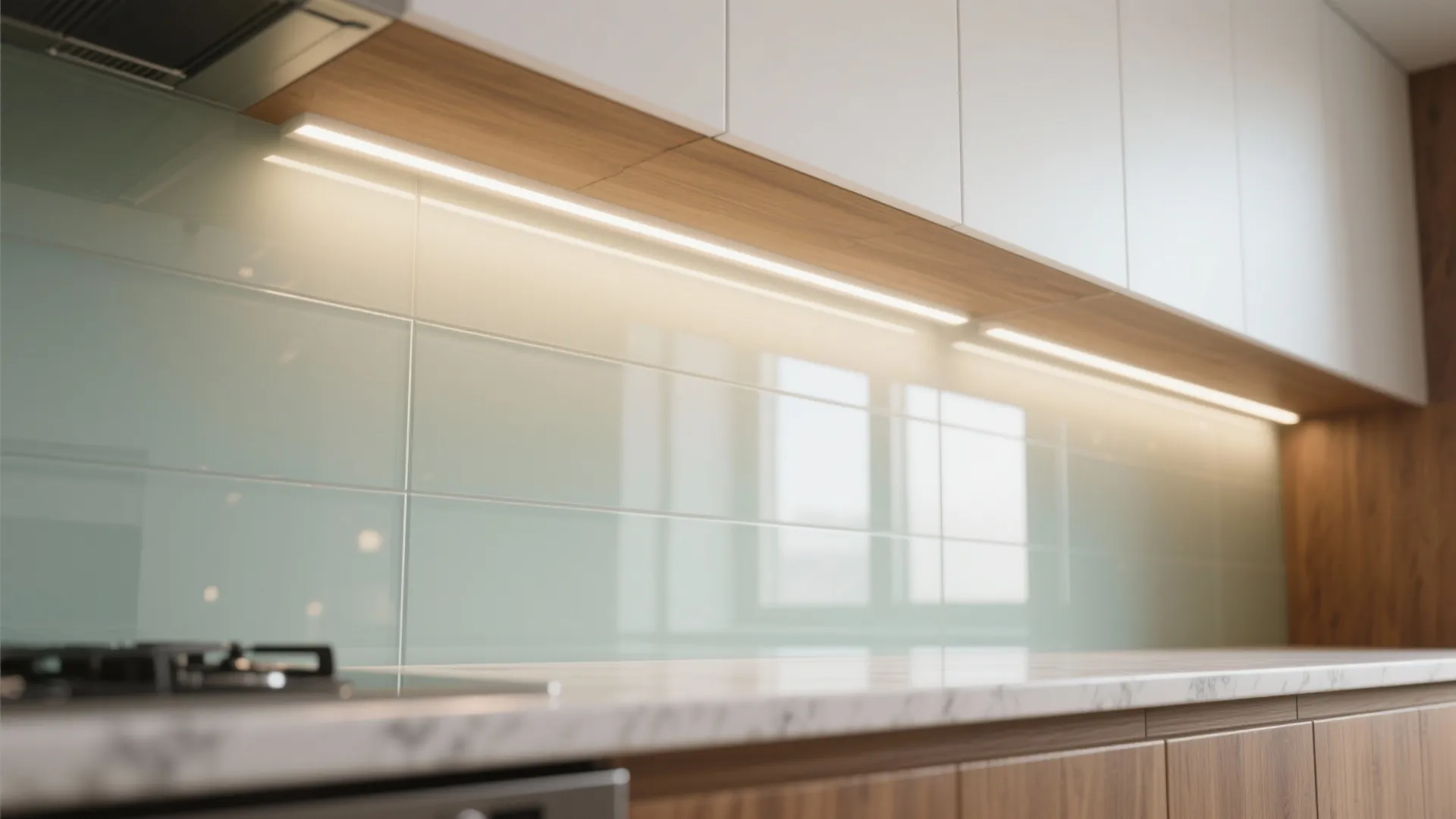 Glass Backsplash for an Airy Feel