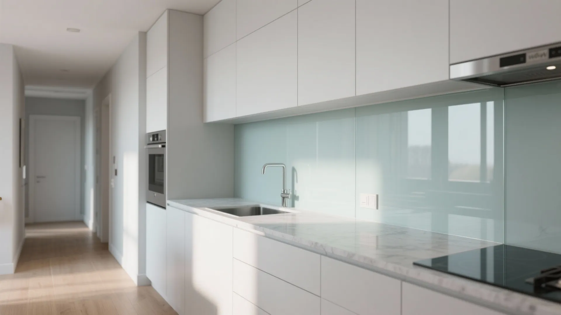 The visual lightness of a glass backsplash