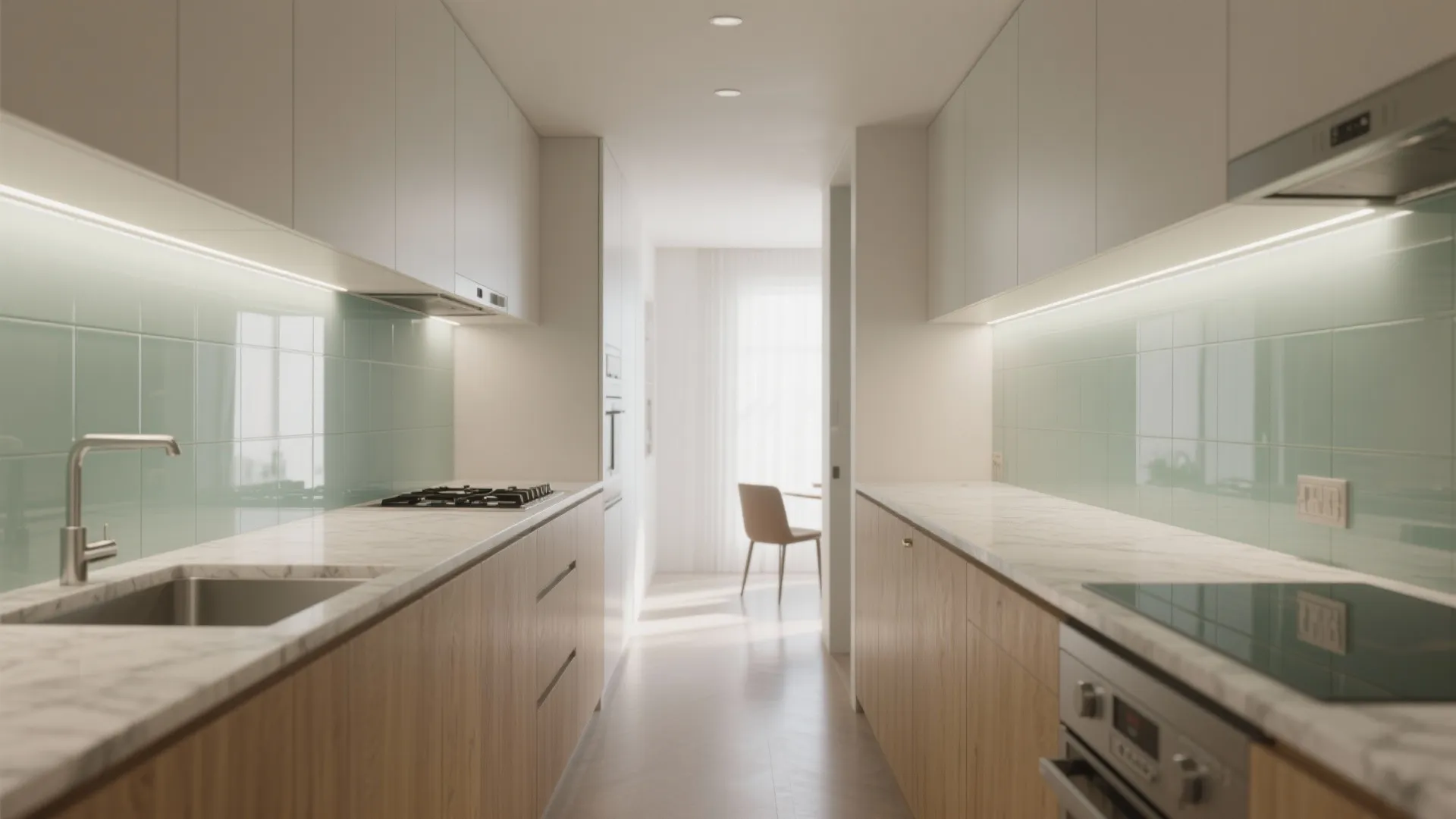 Glass backsplash amplifies openness