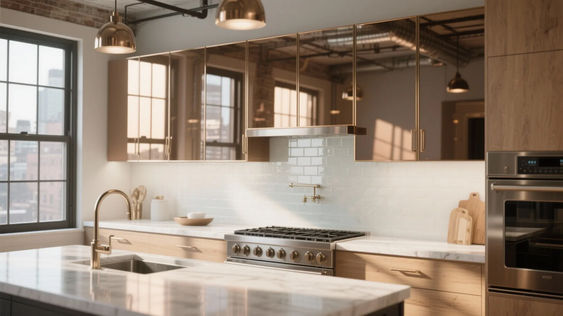 The airy gleam of glass and reflective surfaces