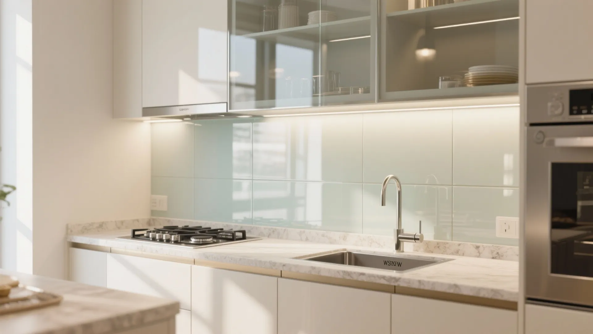 The airy glow of a glass backsplash