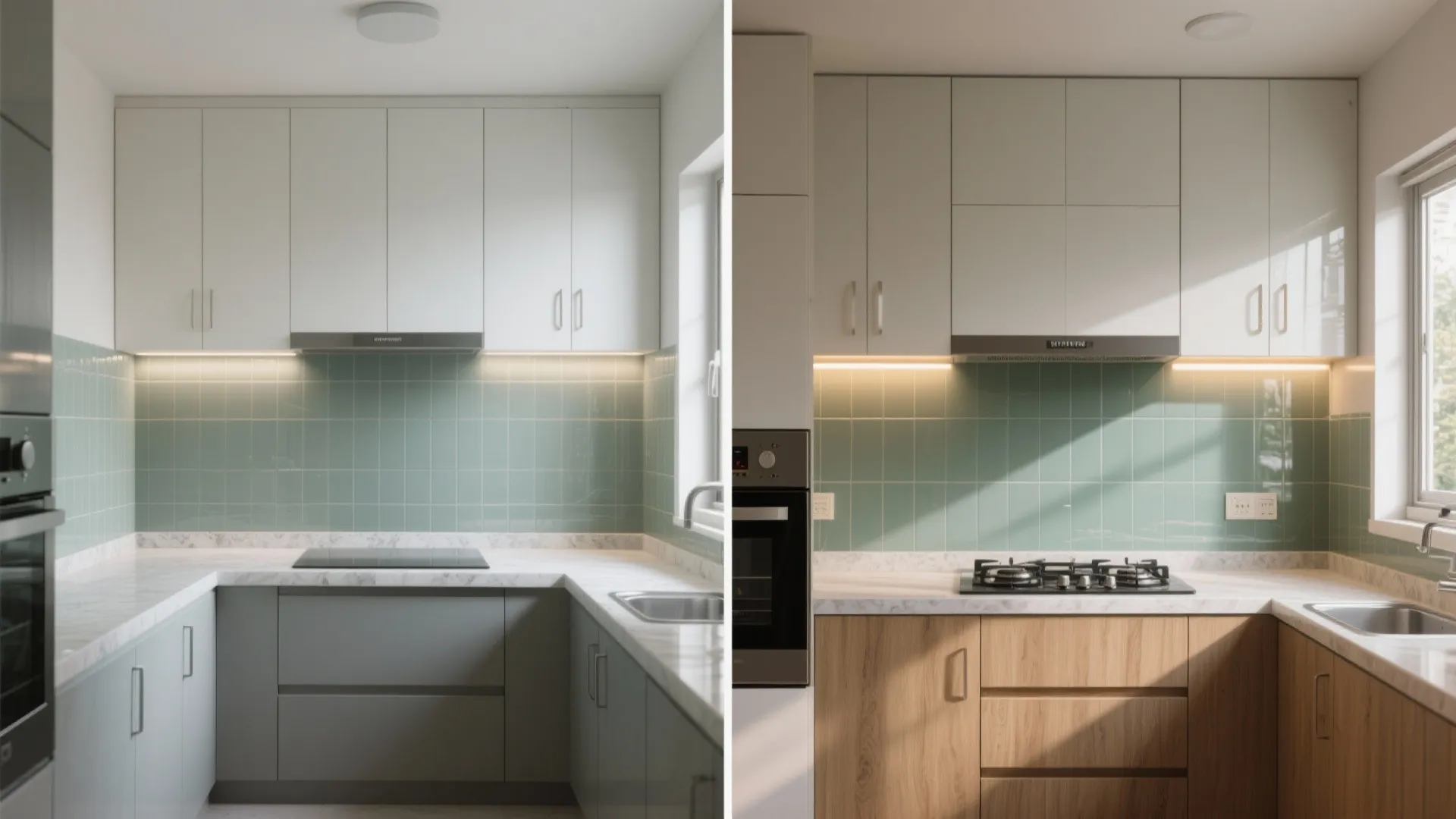 Light-boosting glass backsplash in compact cook zones