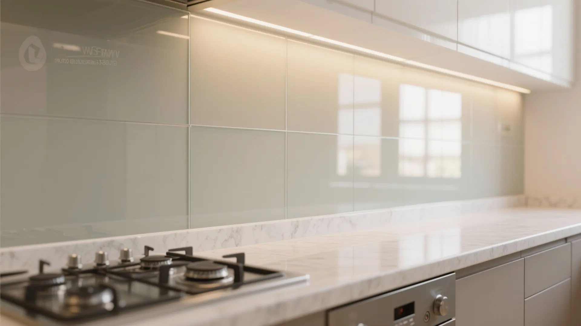 A glass backsplash for light and easy cleaning
