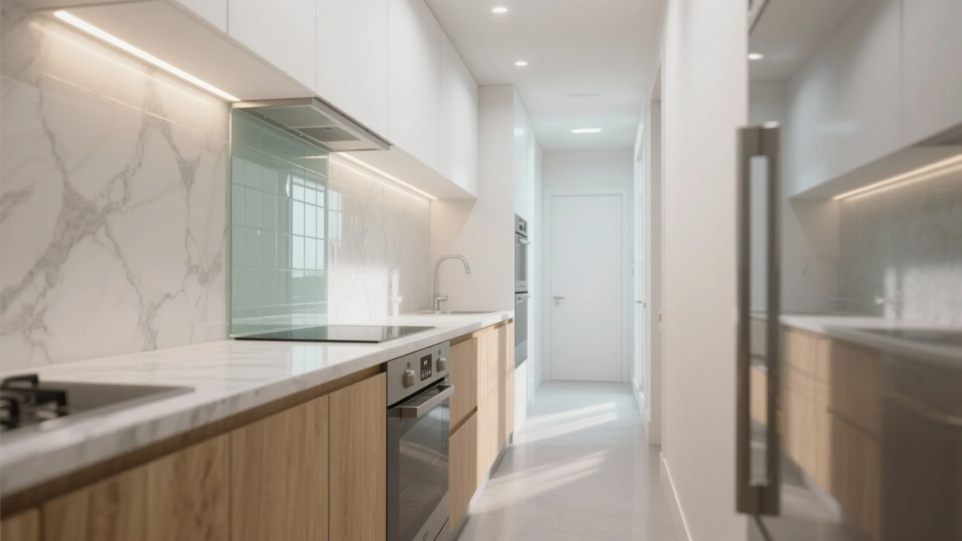 Let the backsplash do the work: glass, gloss, and bounce light