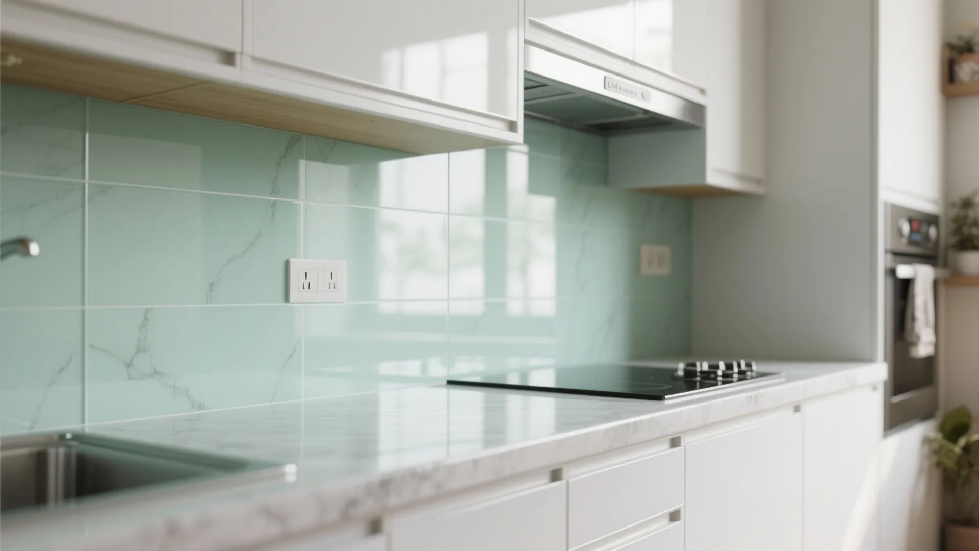 Glass Backsplash and Reflective Touches for Airiness
