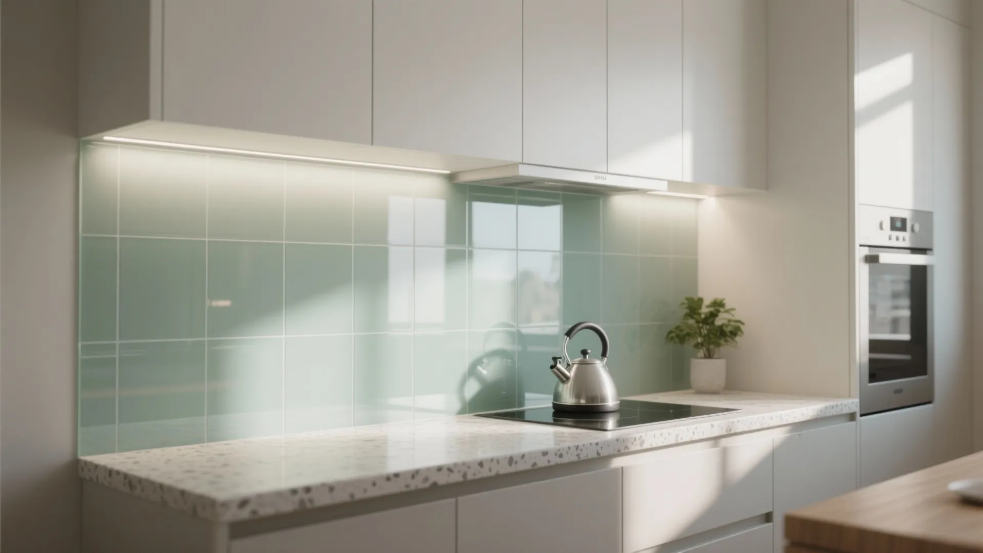 Glass Backsplash and Light-Friendly Surfaces