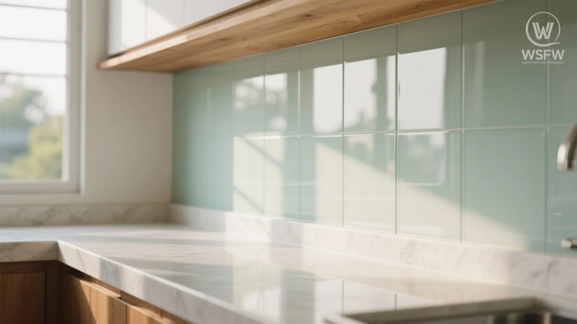 Glass backsplash and light-bouncing surfaces