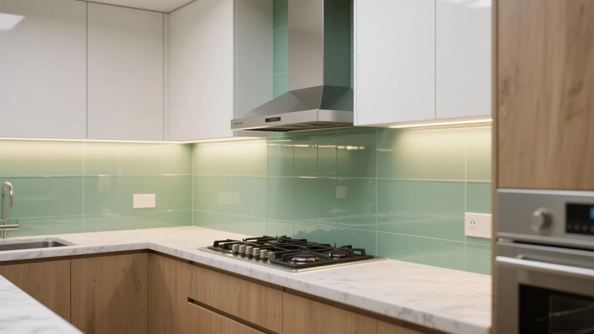 Light-bouncing finishes and a glass backsplash