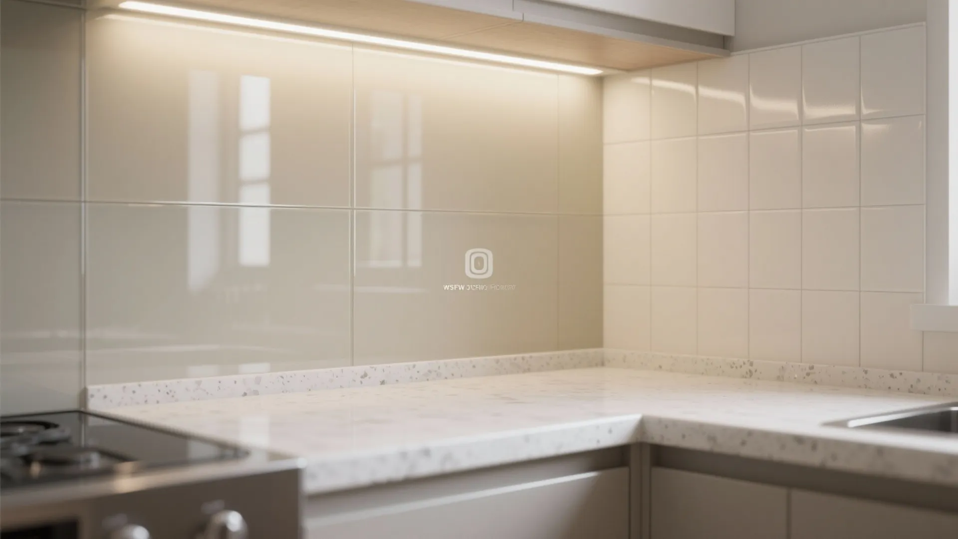 Light-boosting finishes and a glass backsplash