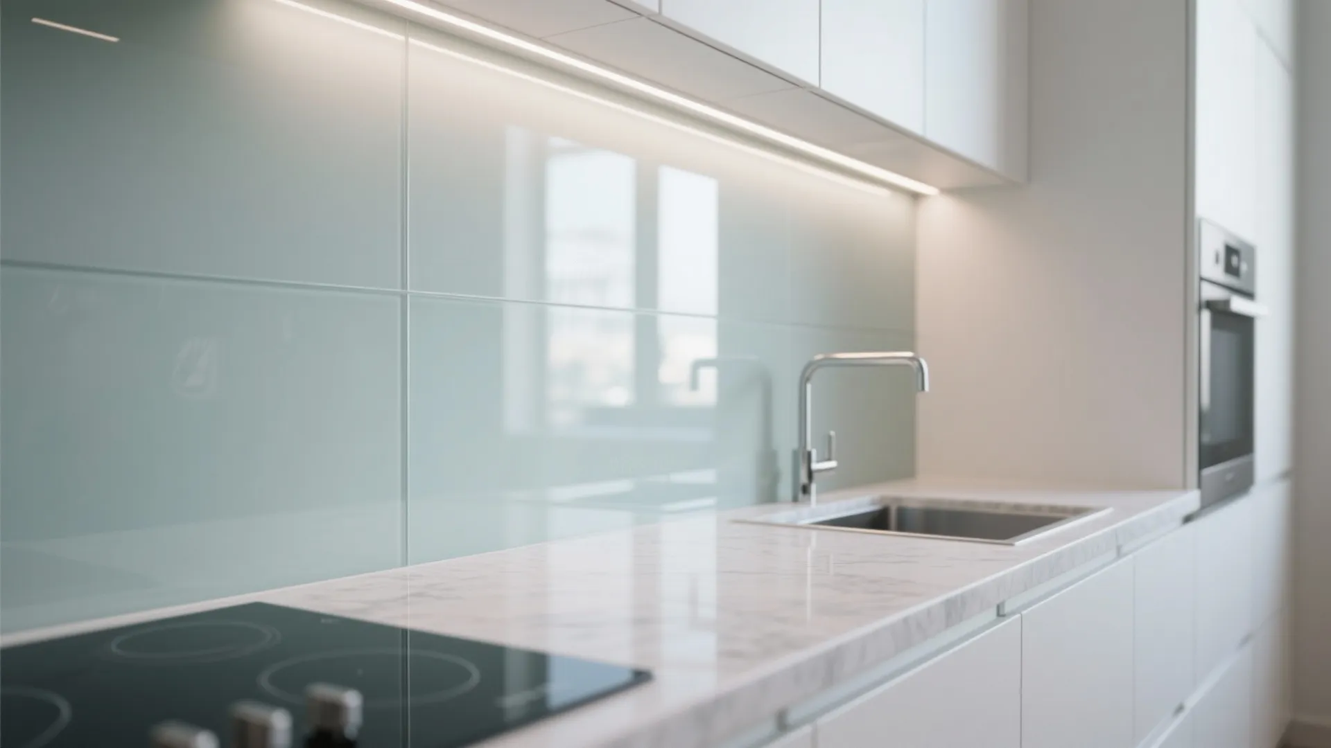 The airy sparkle of a glass backsplash