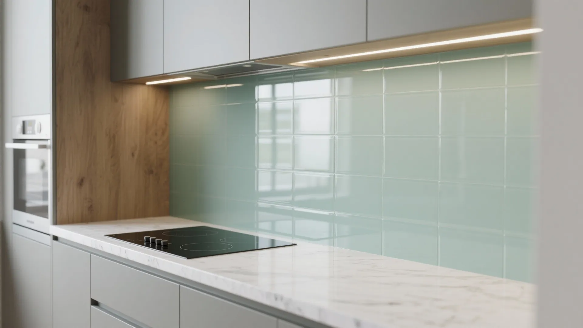 Glass backsplash for light and depth