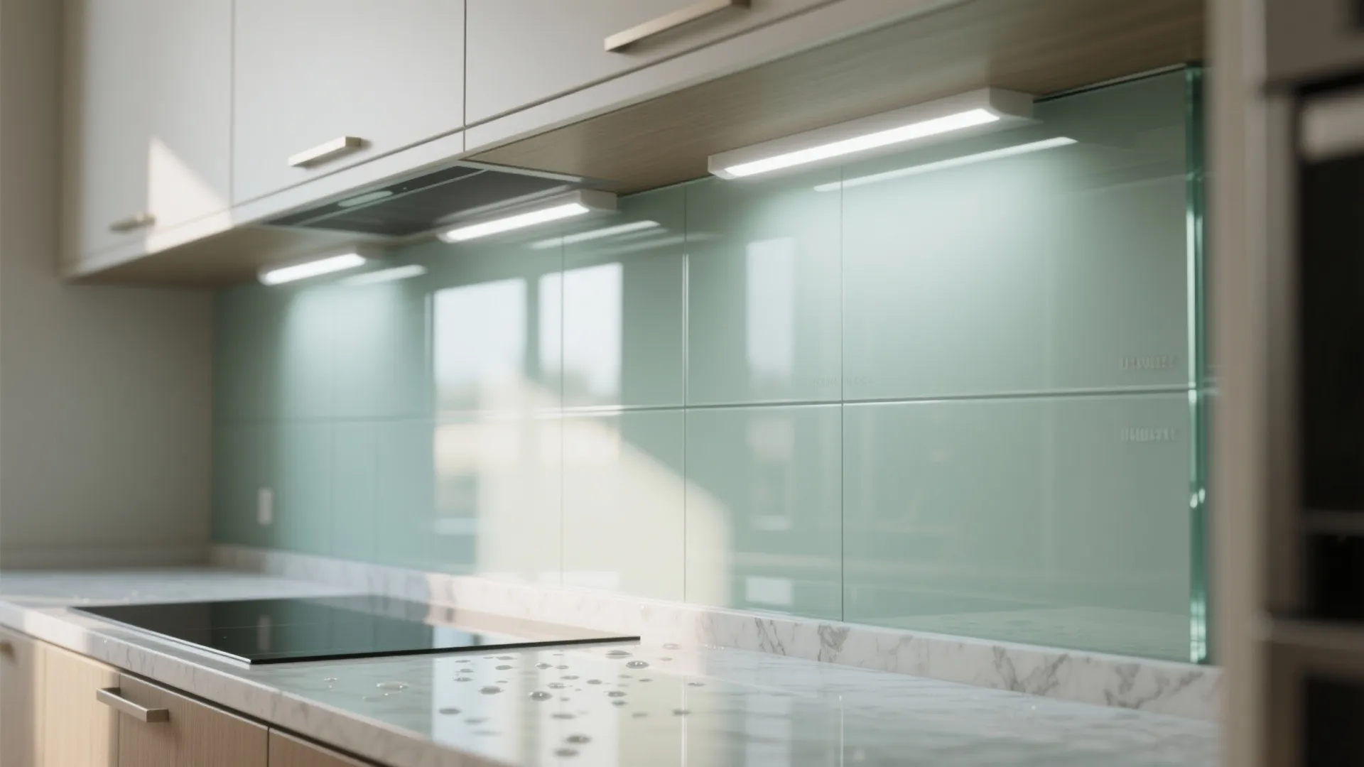 Glass backsplash and reflective finishes for a brighter cook zone