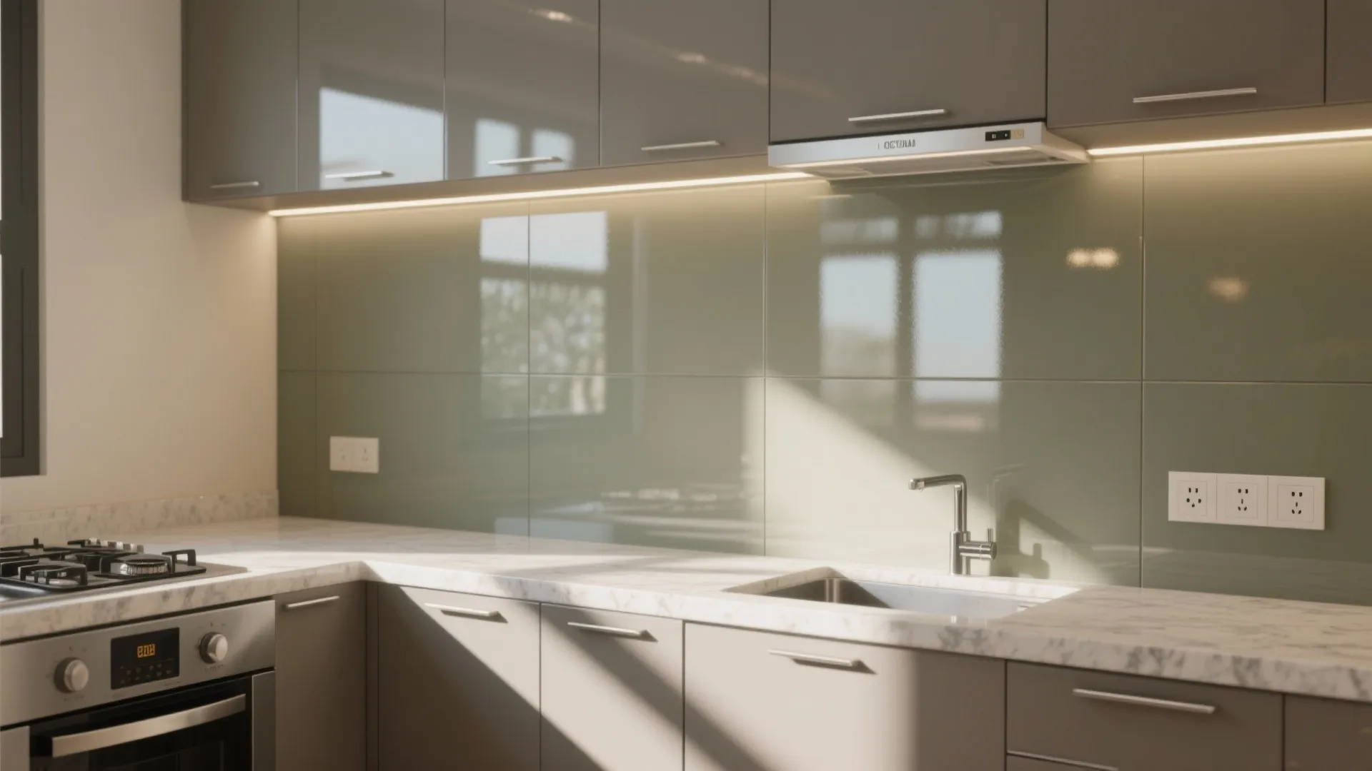 Glass backsplash that makes the kitchen feel brighter
