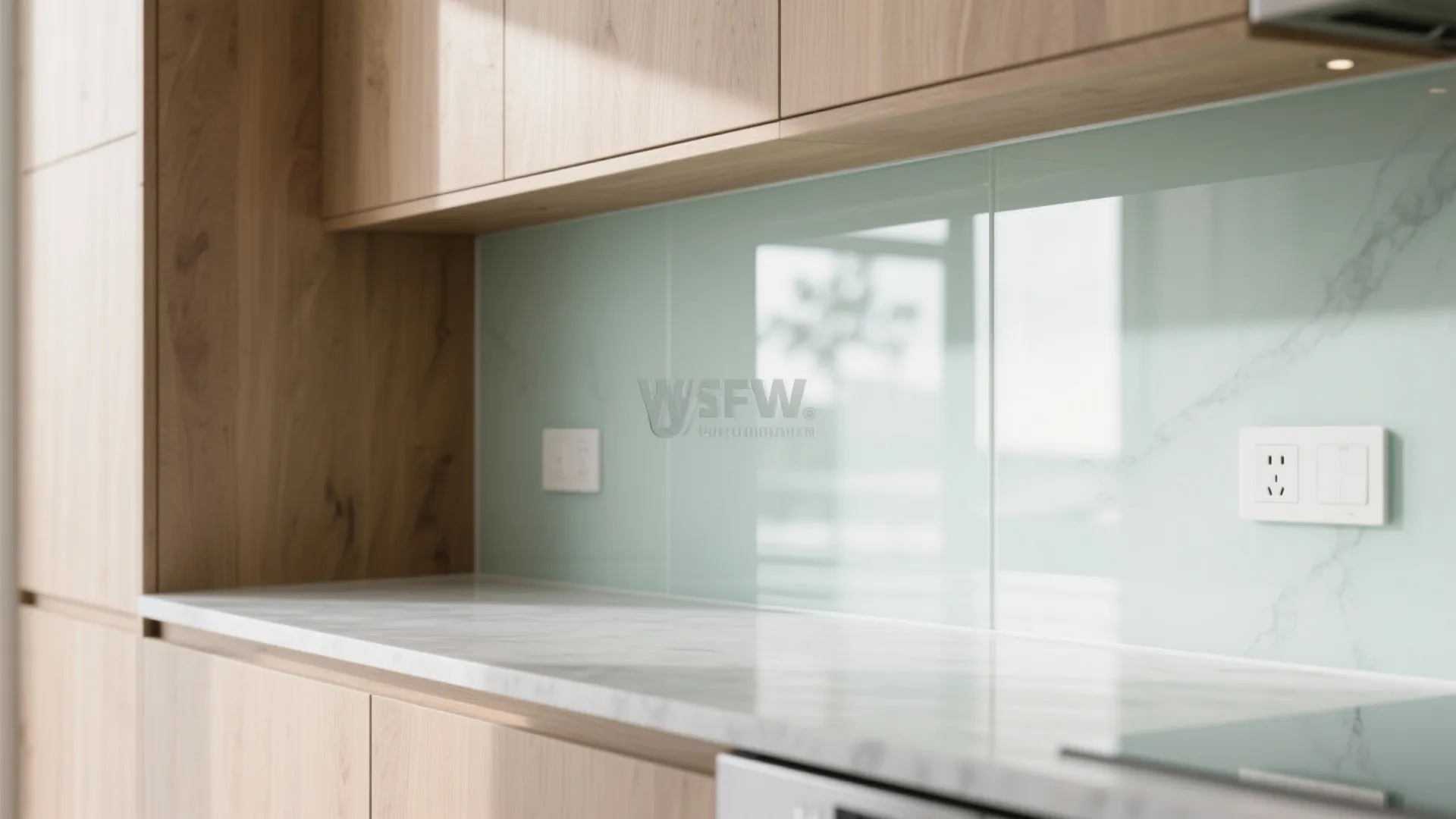 Glass backsplash and reflective finishes to make it feel lighter