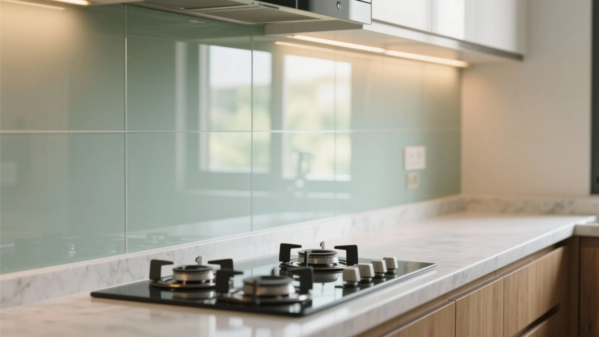 Clear glass backsplash for a brighter cookspace