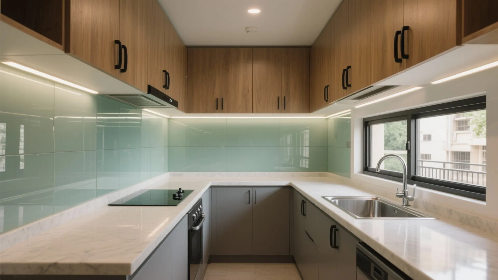 Light-Boosted Kitchen with a Glass Backsplash