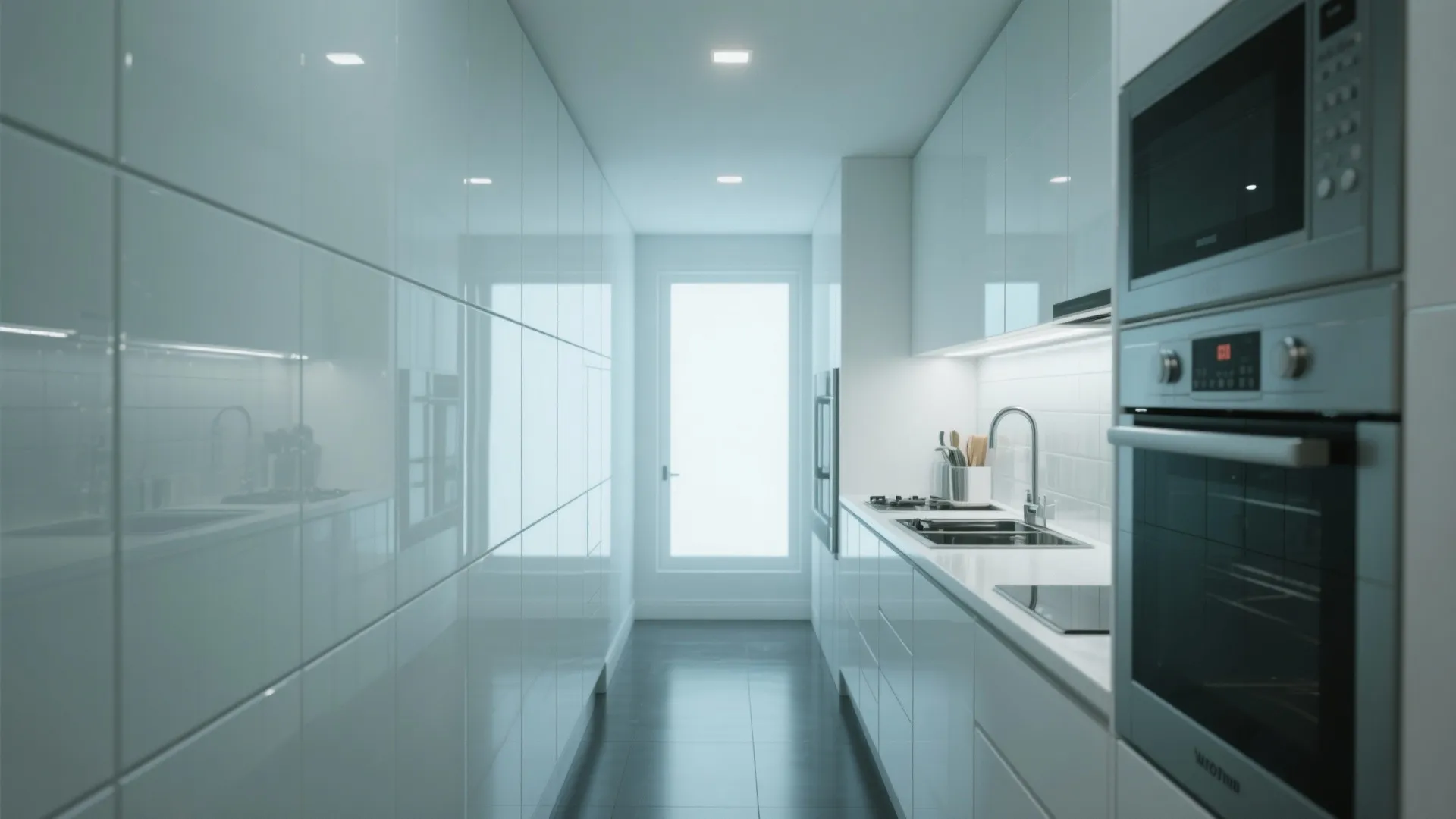 4. White Glass Backsplash for High-Reflection Brightness
