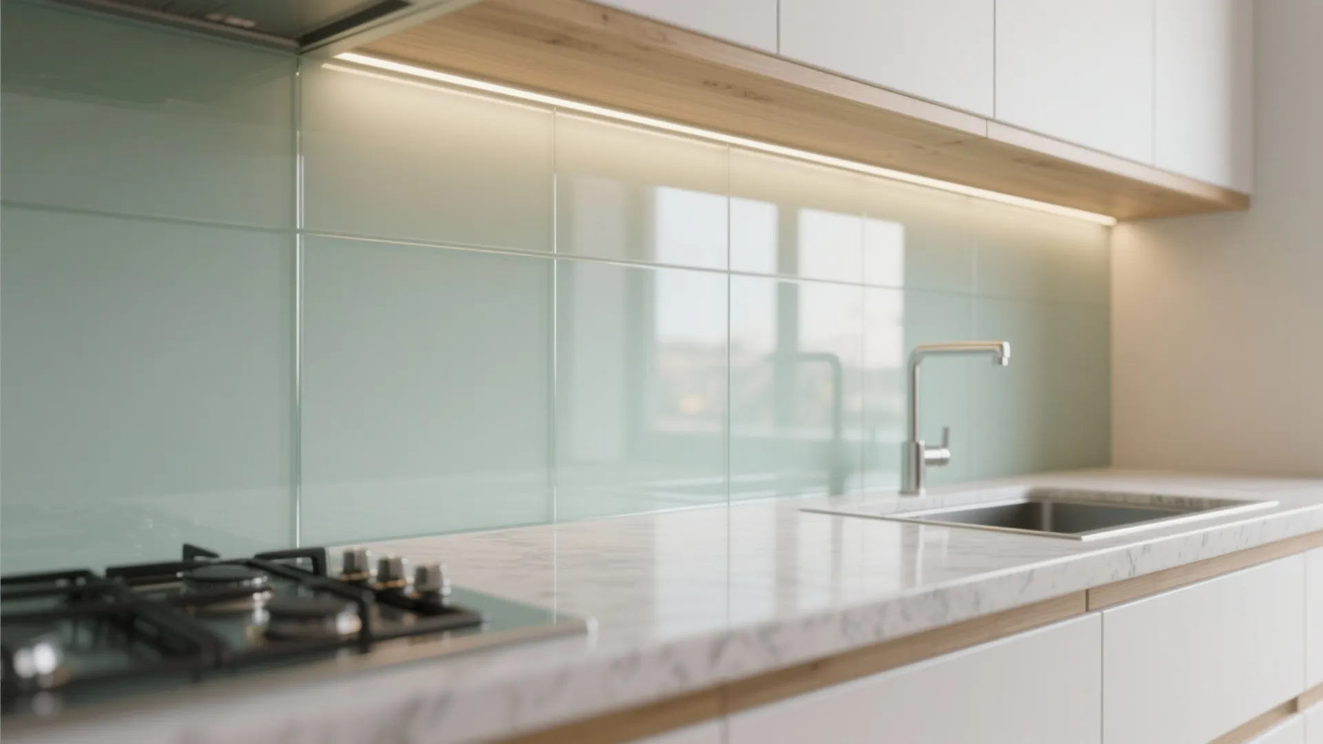 A Glass Backsplash For Light, Depth, and Easy Cleanup