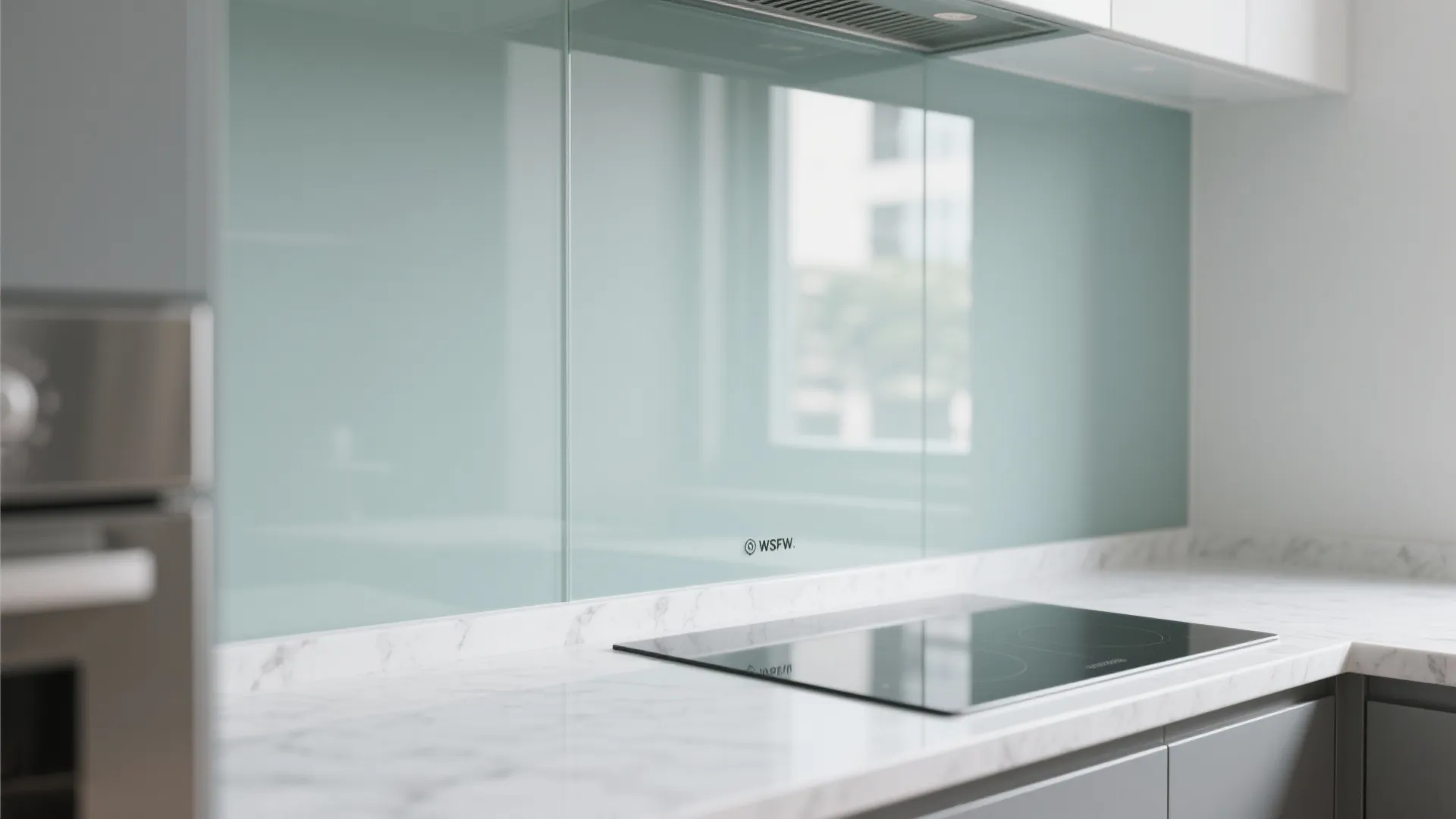 A glass backsplash to brighten and deepen