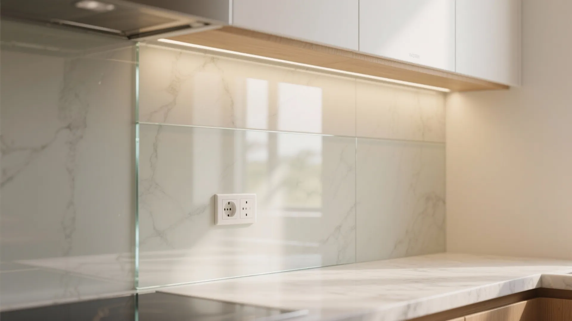 The airy sparkle of a glass backsplash