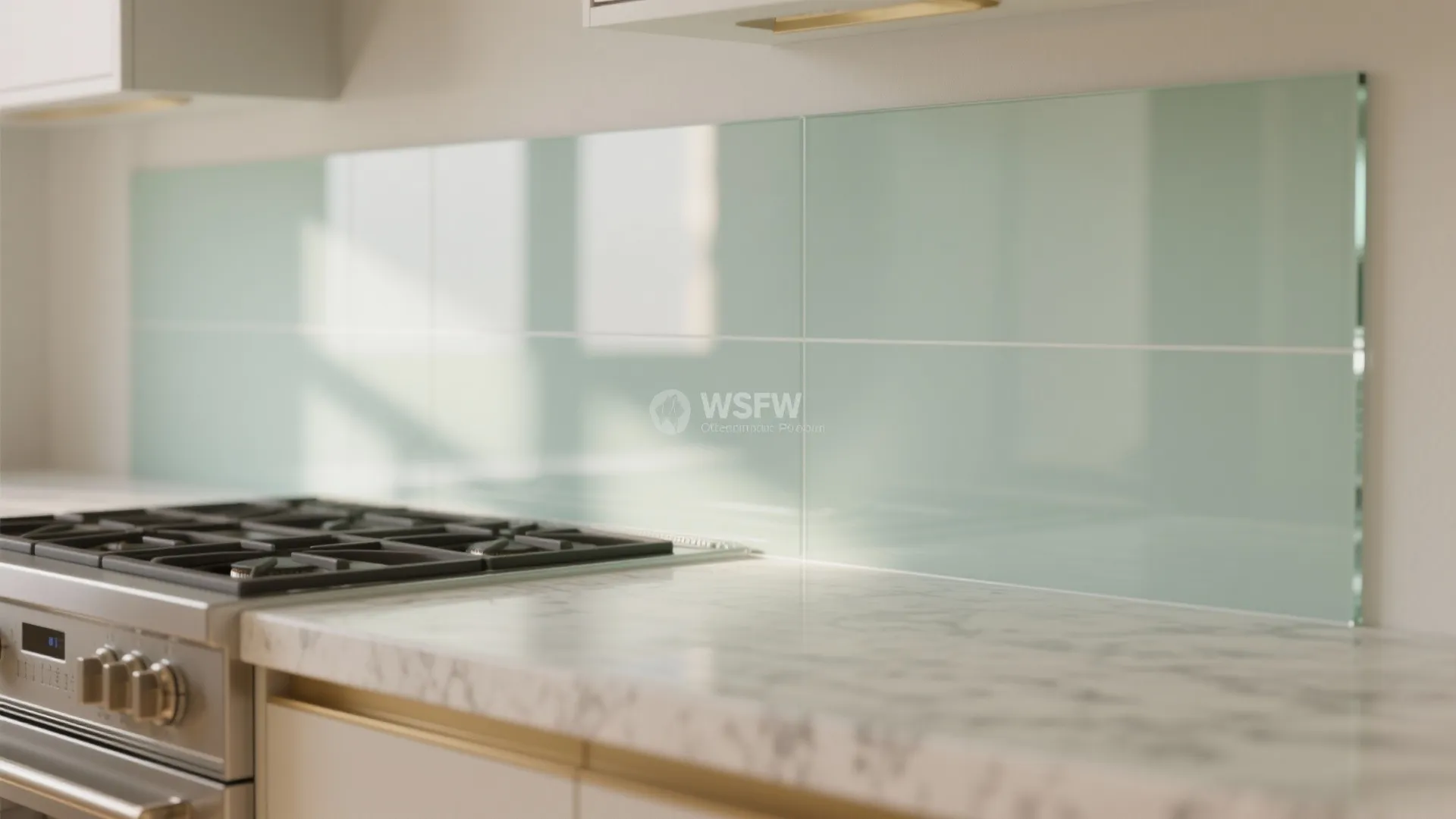 Glass backsplash and light-bouncing finishes