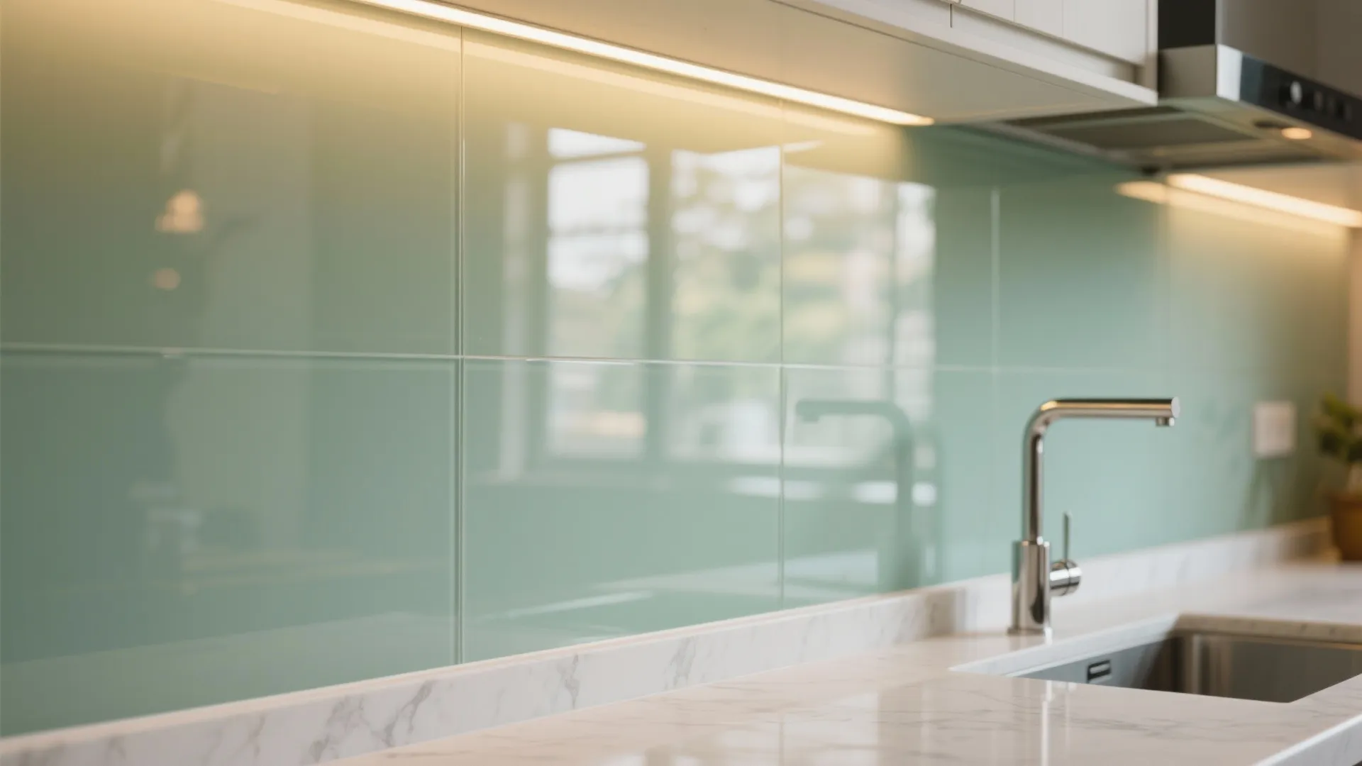 An airy glass backsplash that makes the kitchen feel bigger