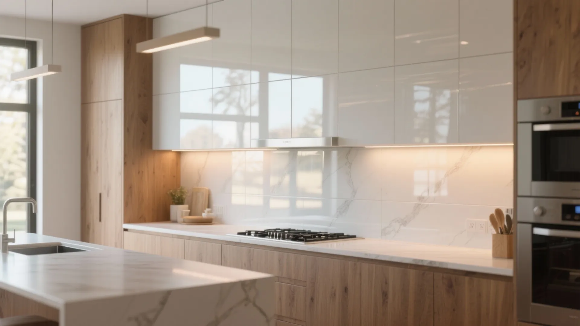 4. Mirrored or Glossy White Glass for Brightness