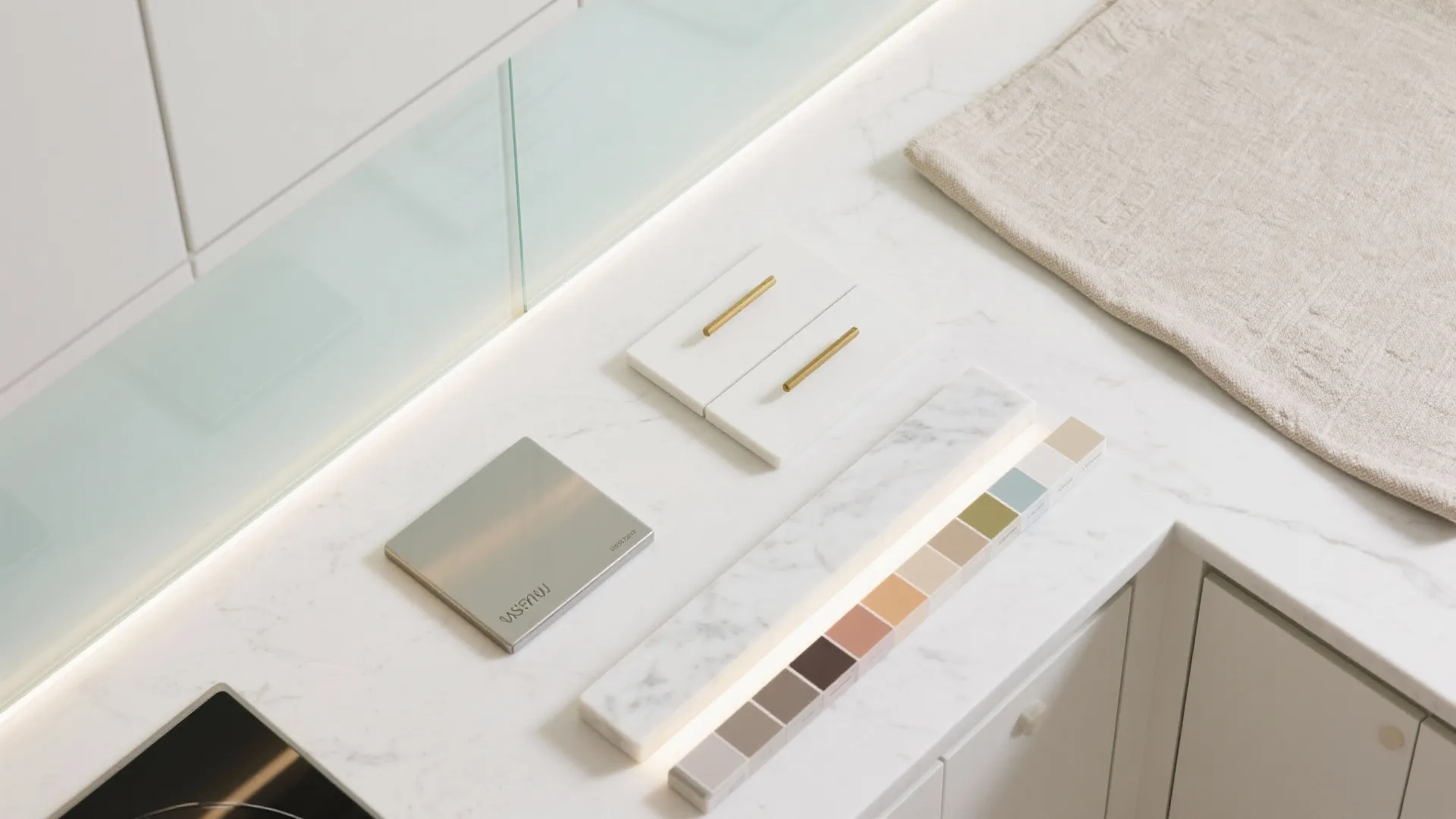 Glass backsplash and reflective finishes for brightness