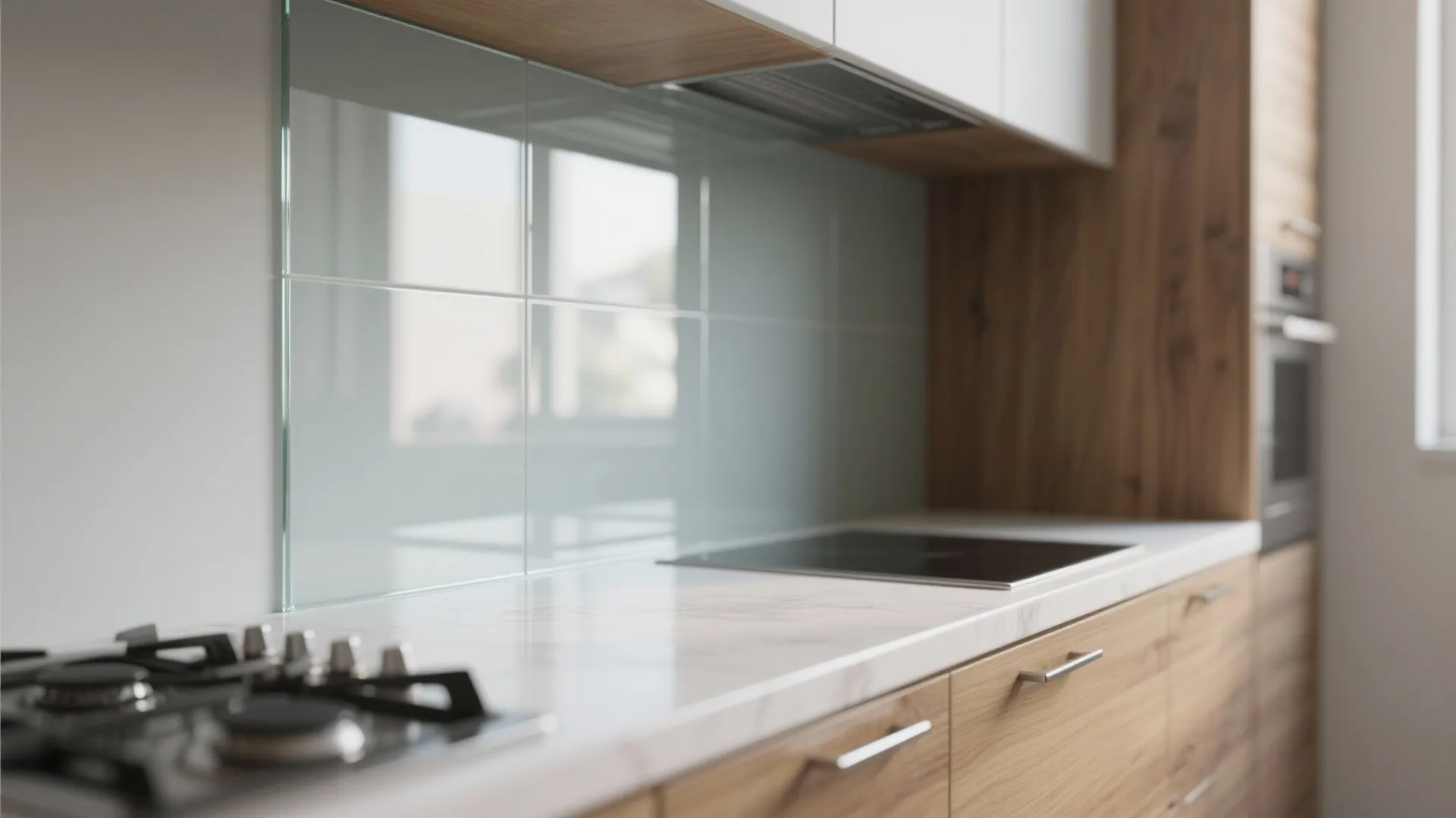 Glass Backsplash for Airiness (And Easy Cleanup)