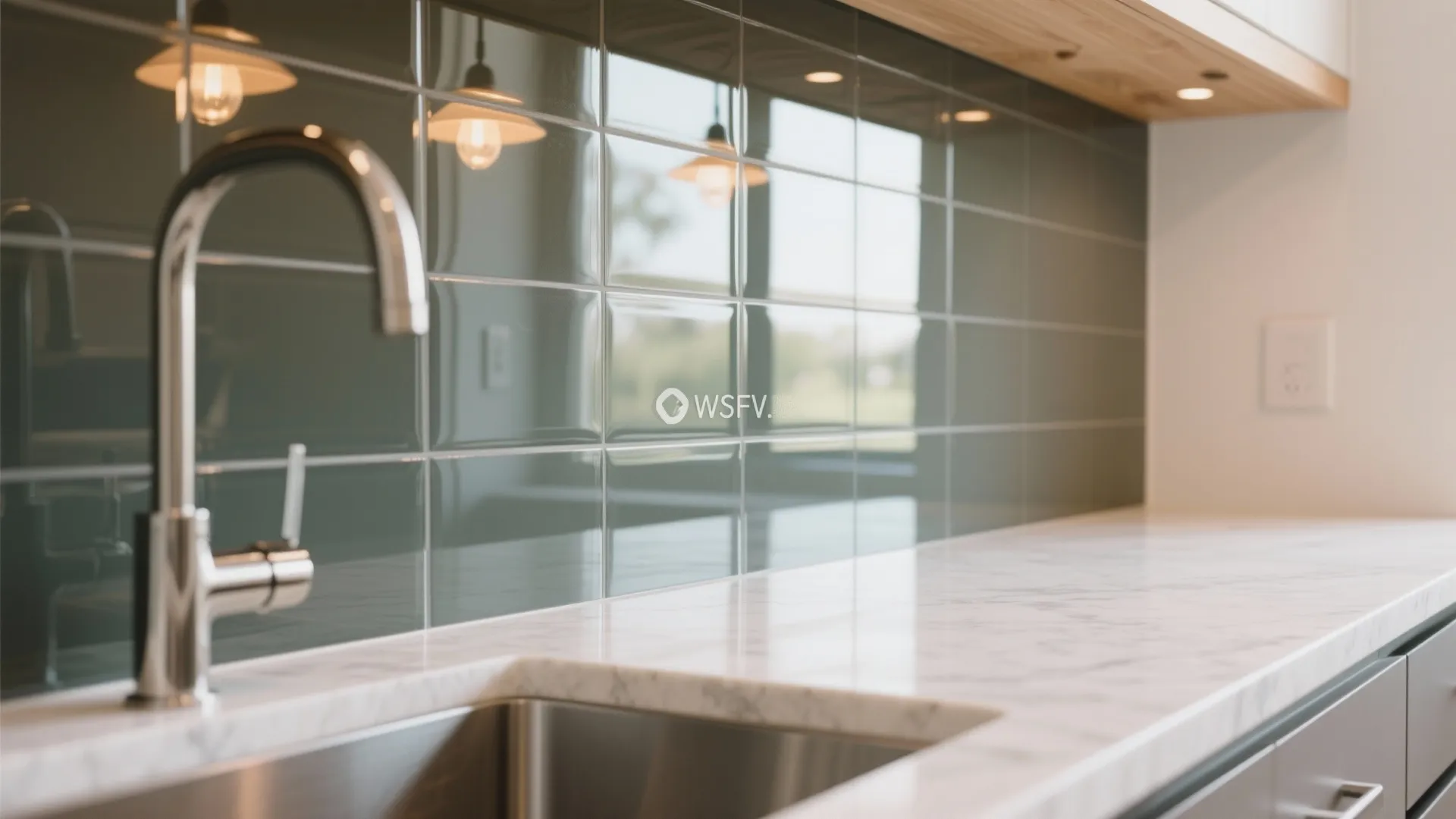 Glass backsplash and reflective surfaces to bounce light