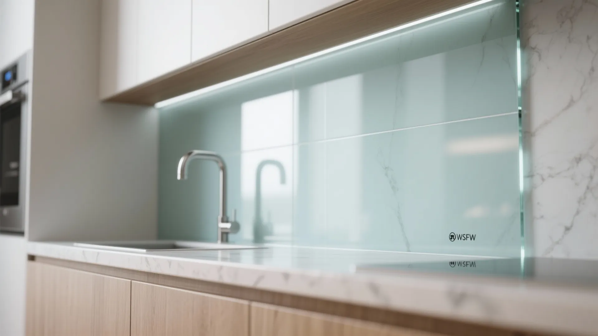 Glass Backsplash and Light-Boosting Finishes