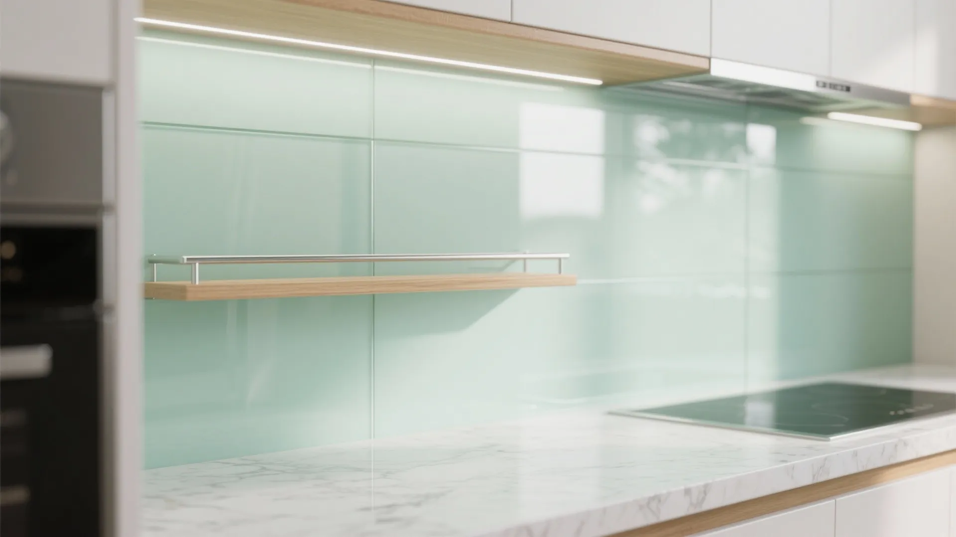 Glass Backsplash and Reflective Finishes for Airiness