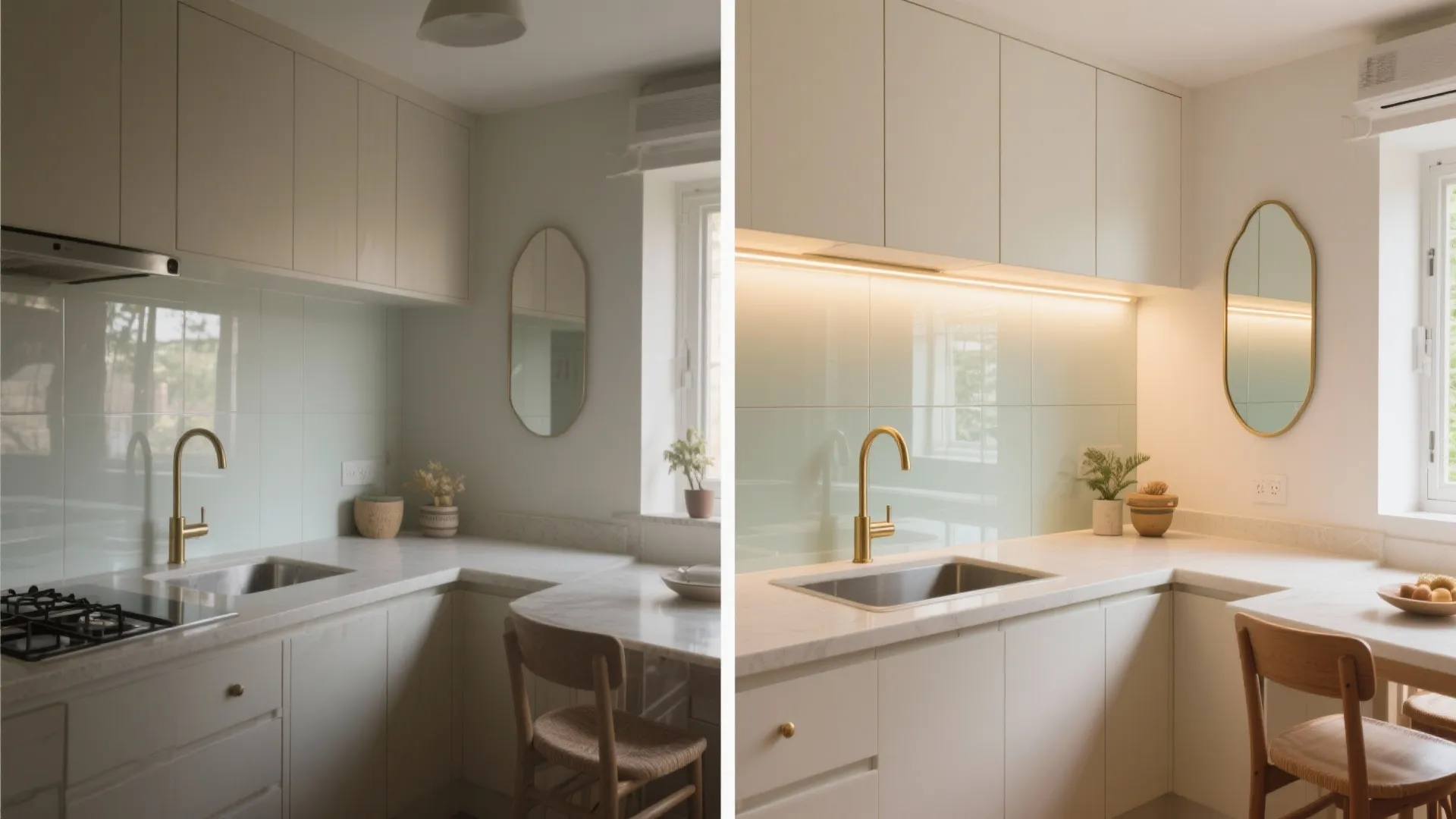 Light-Boosting Surfaces: Glass Backsplash and Reflective Accents
