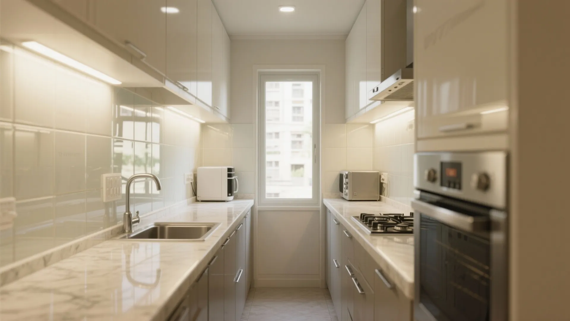 Glass backsplash and reflective touches