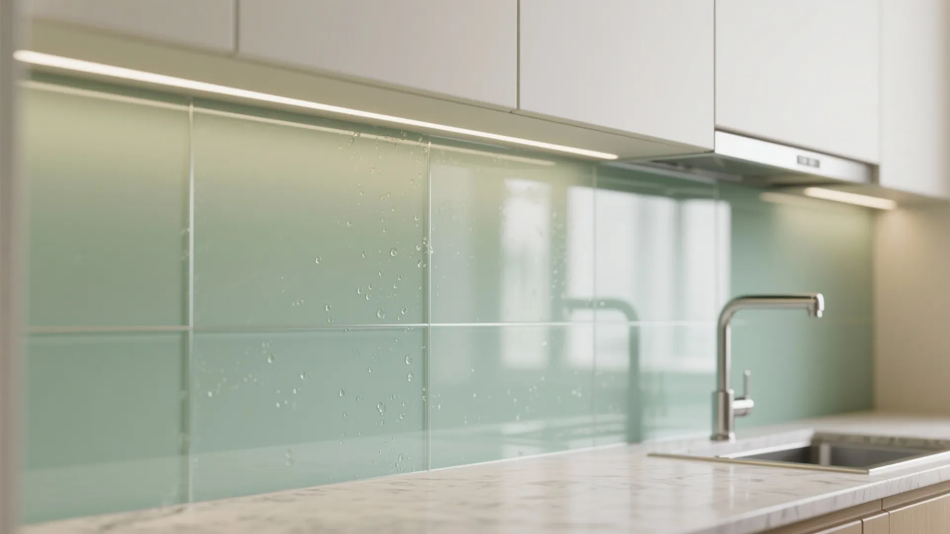 A glass backsplash for airy, easy-clean vibes