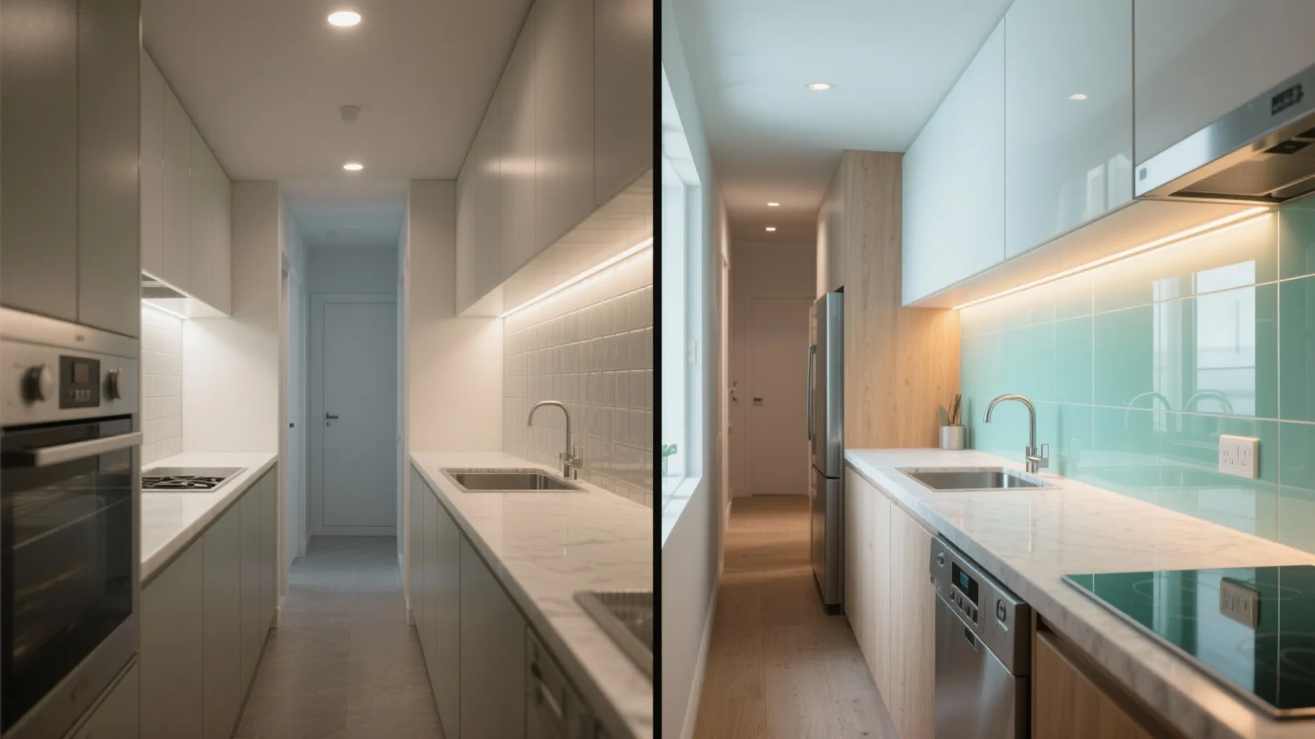 The clear glow of a glass backsplash