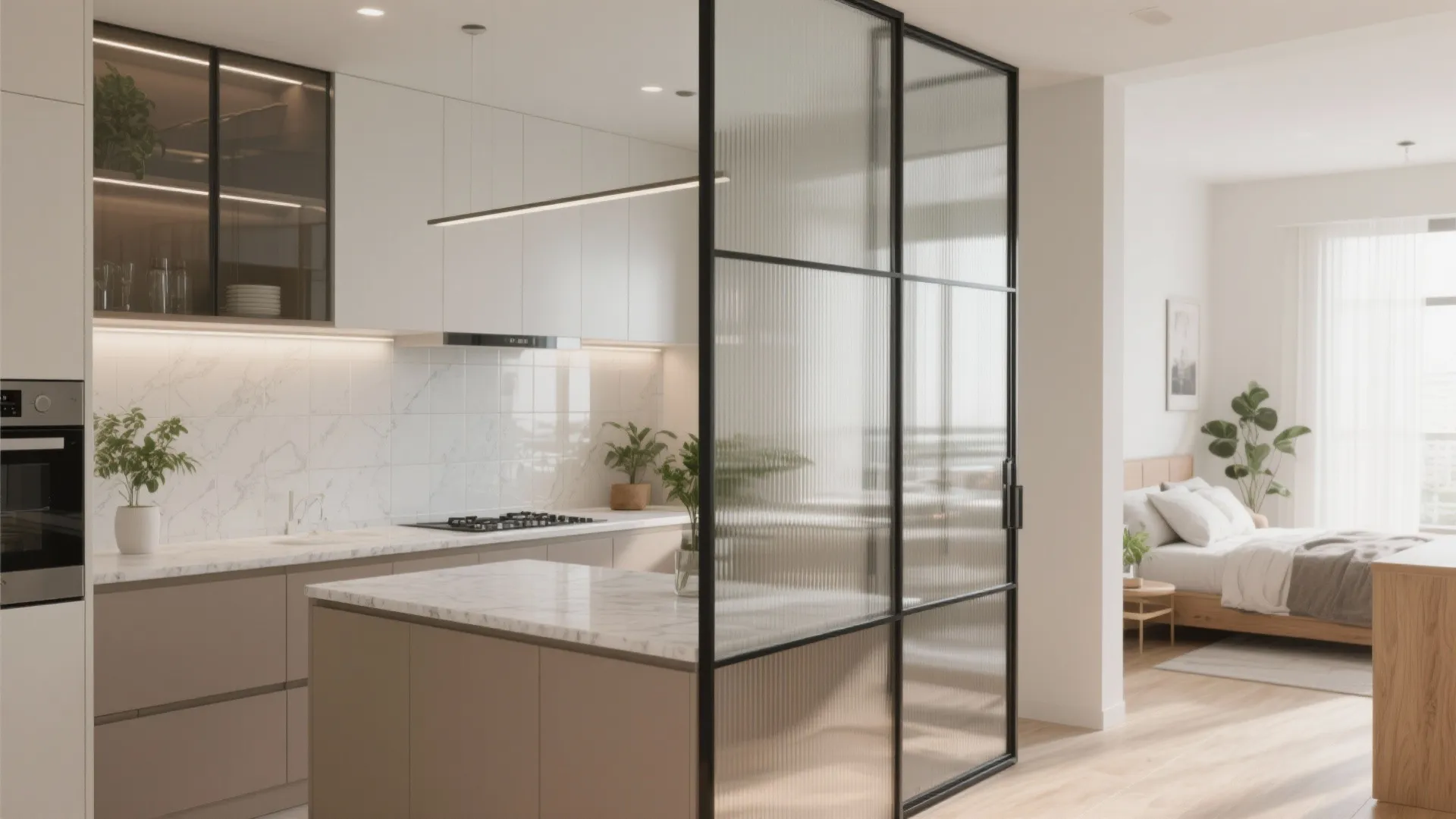 The Airy Feeling of a Glass Backsplash (and Light-Borrowing Partitions)