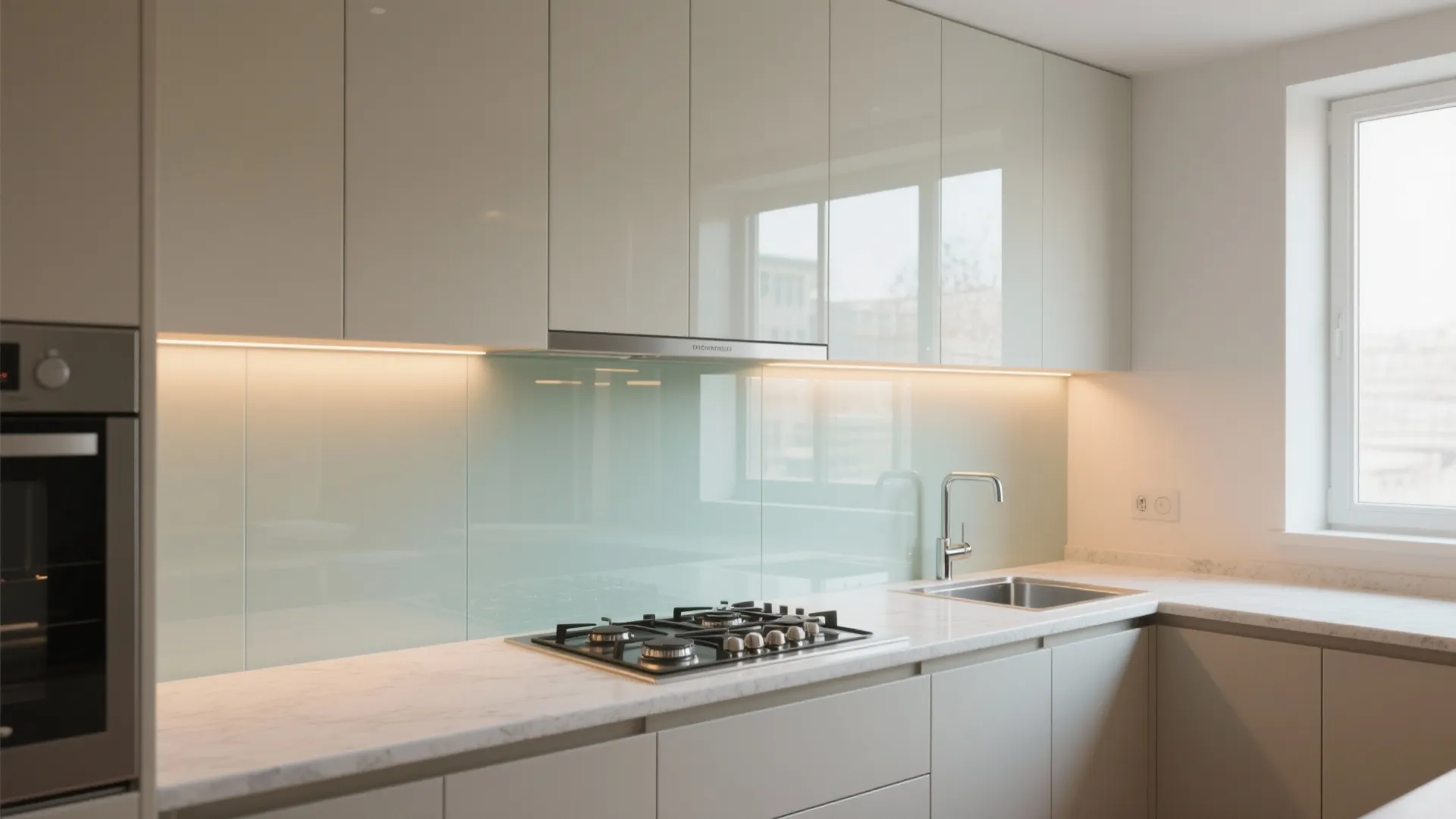 Glass backsplash for airy light