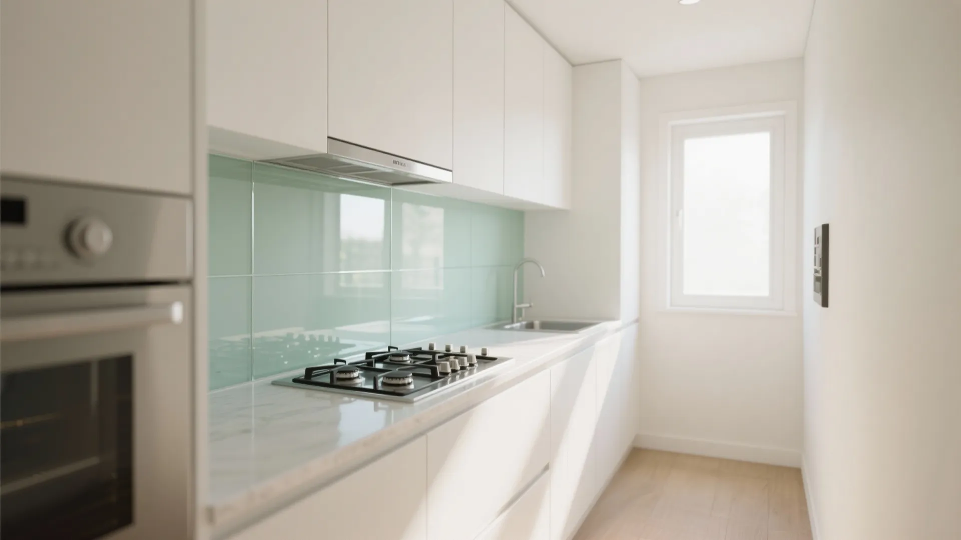 Glass Backsplash for Airy Feel