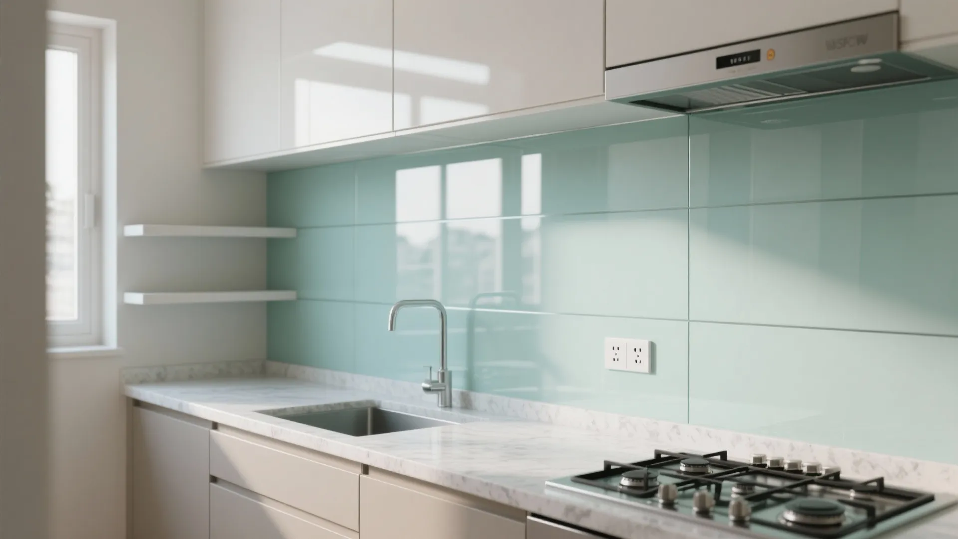 The airy magic of a glass backsplash