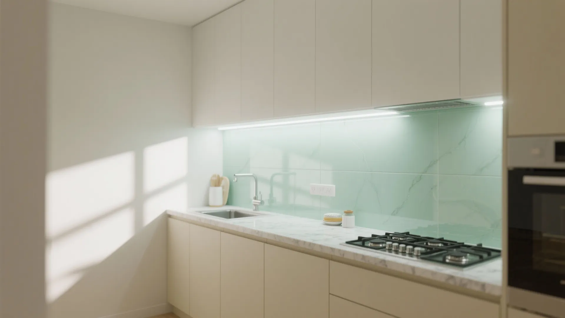 Glass Backsplash, Brighter Space