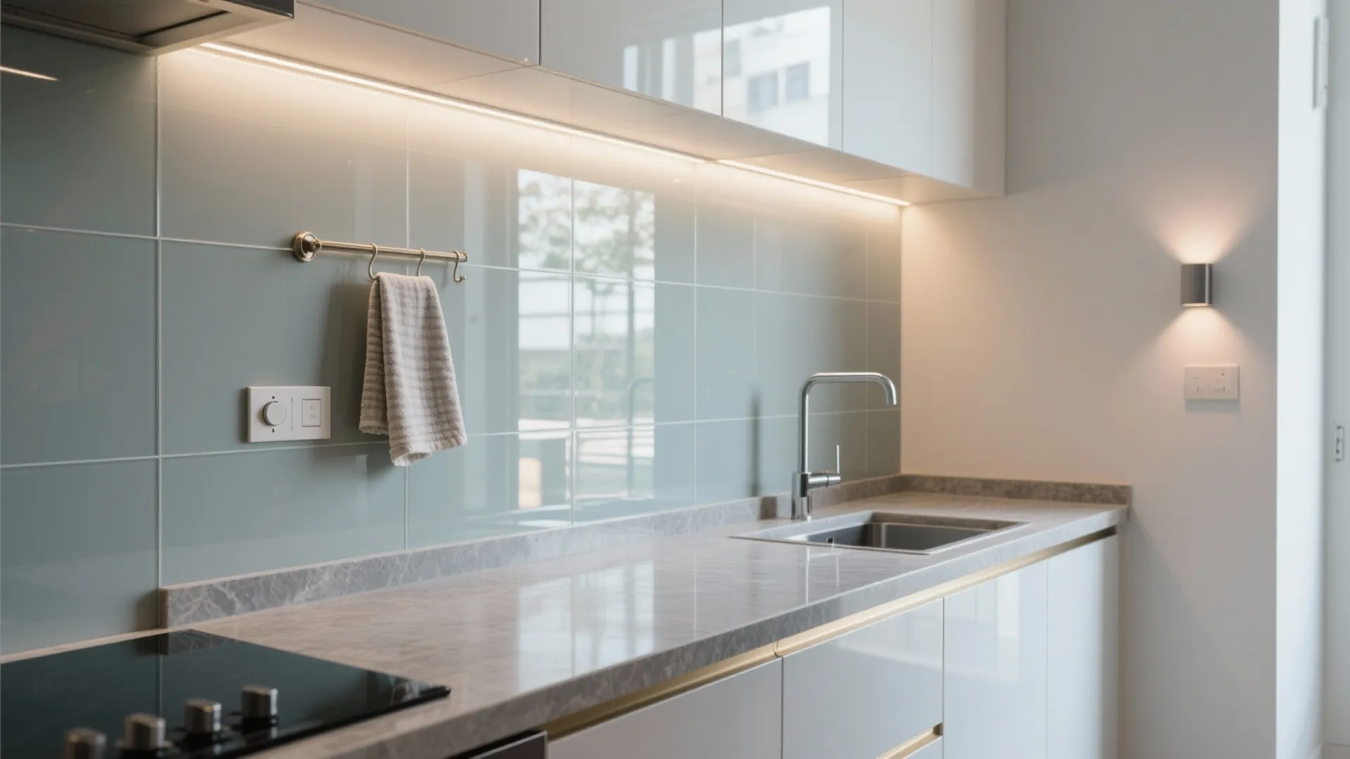 Glass Backsplash for Airy Light and Easy Cleaning