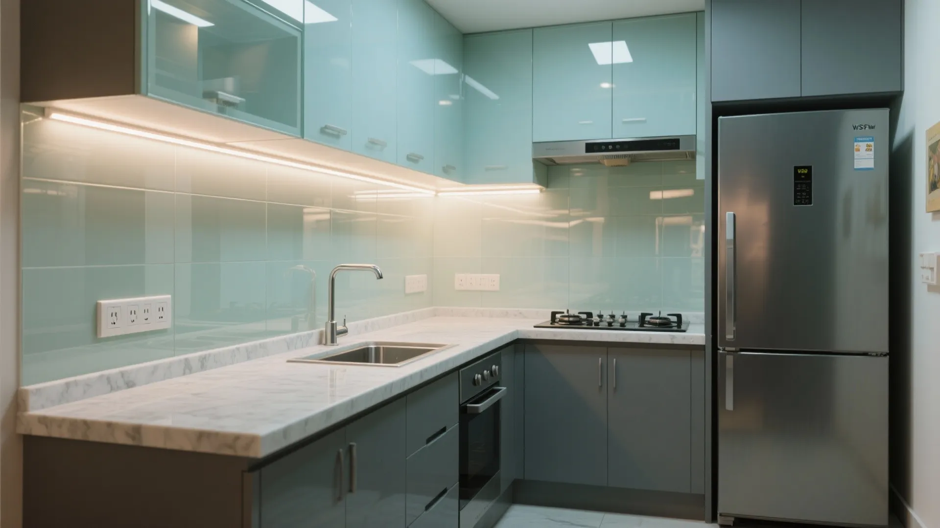 Glass backsplash for a brighter, cleaner cook zone