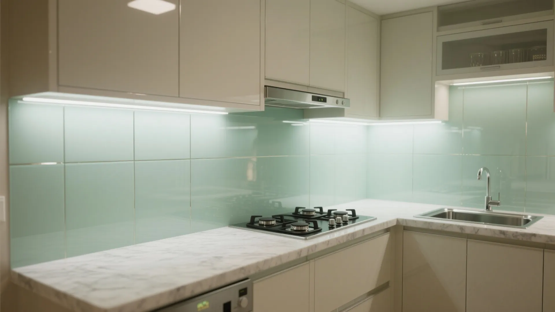 Bright, hygienic surfaces with a glass backsplash