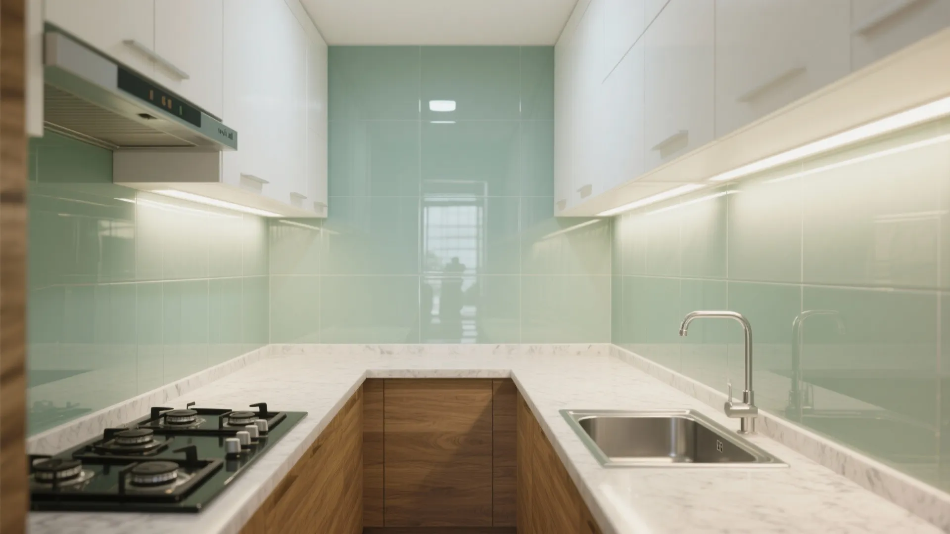 Glass backsplash for airy brightness