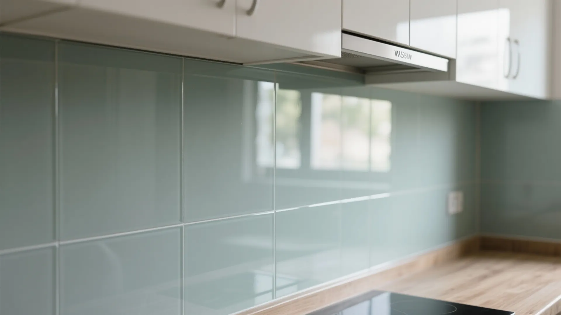 Glass Backsplash for Airy Light in Compact Kitchens