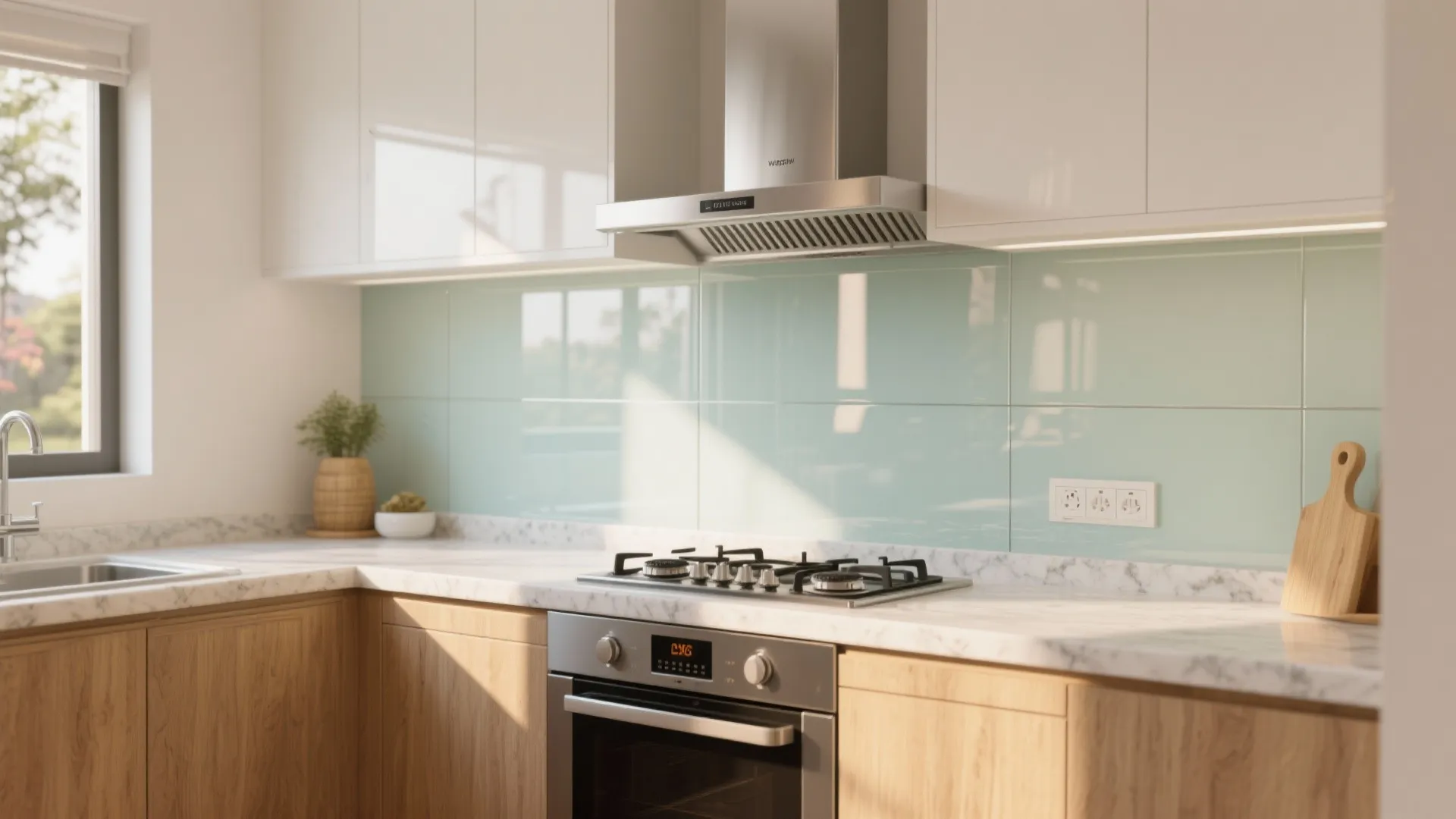 Glass Backsplash for Light and Easy Cleaning